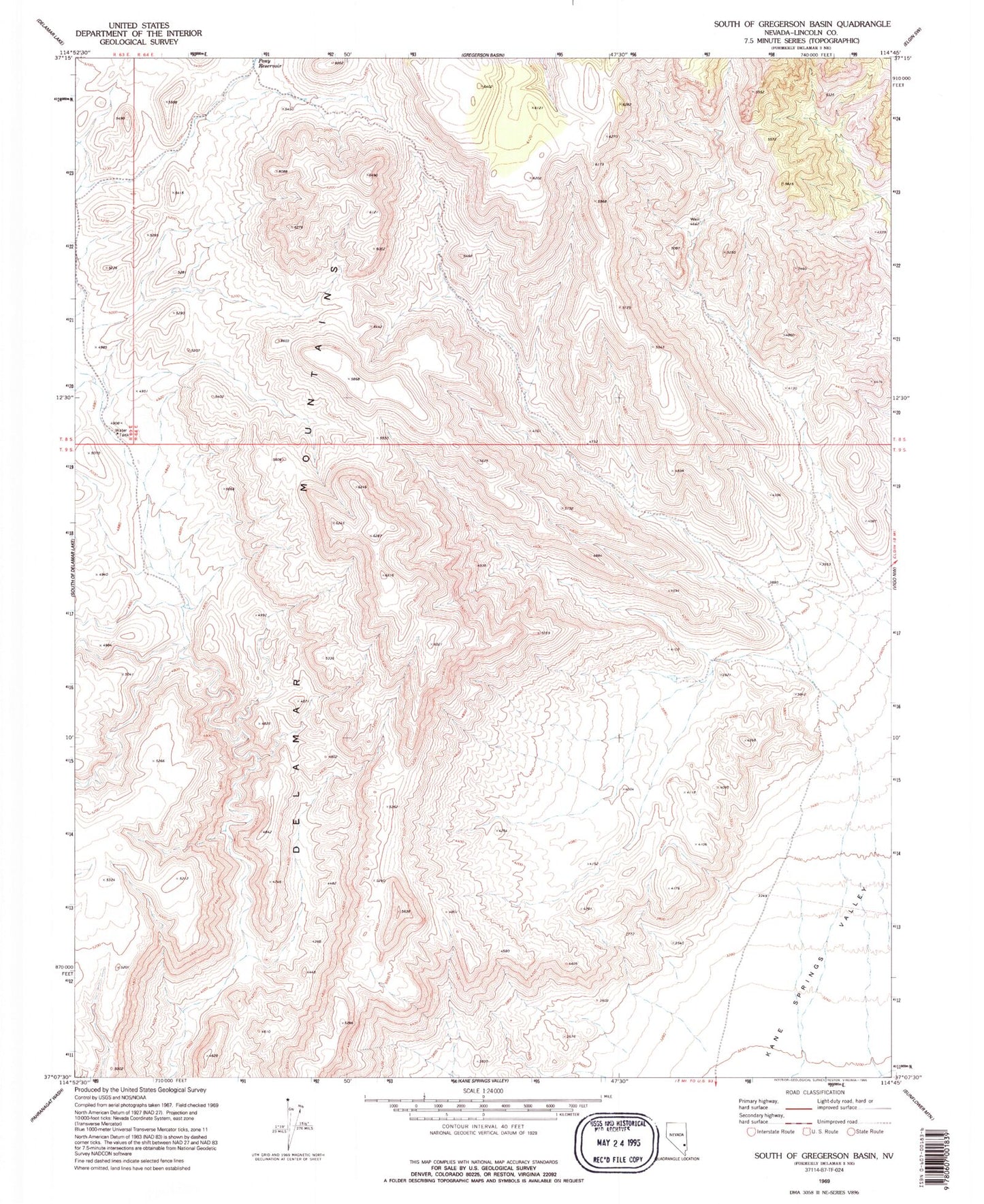 Classic USGS South of Gregerson Basin Nevada 7.5'x7.5' Topo Map Image