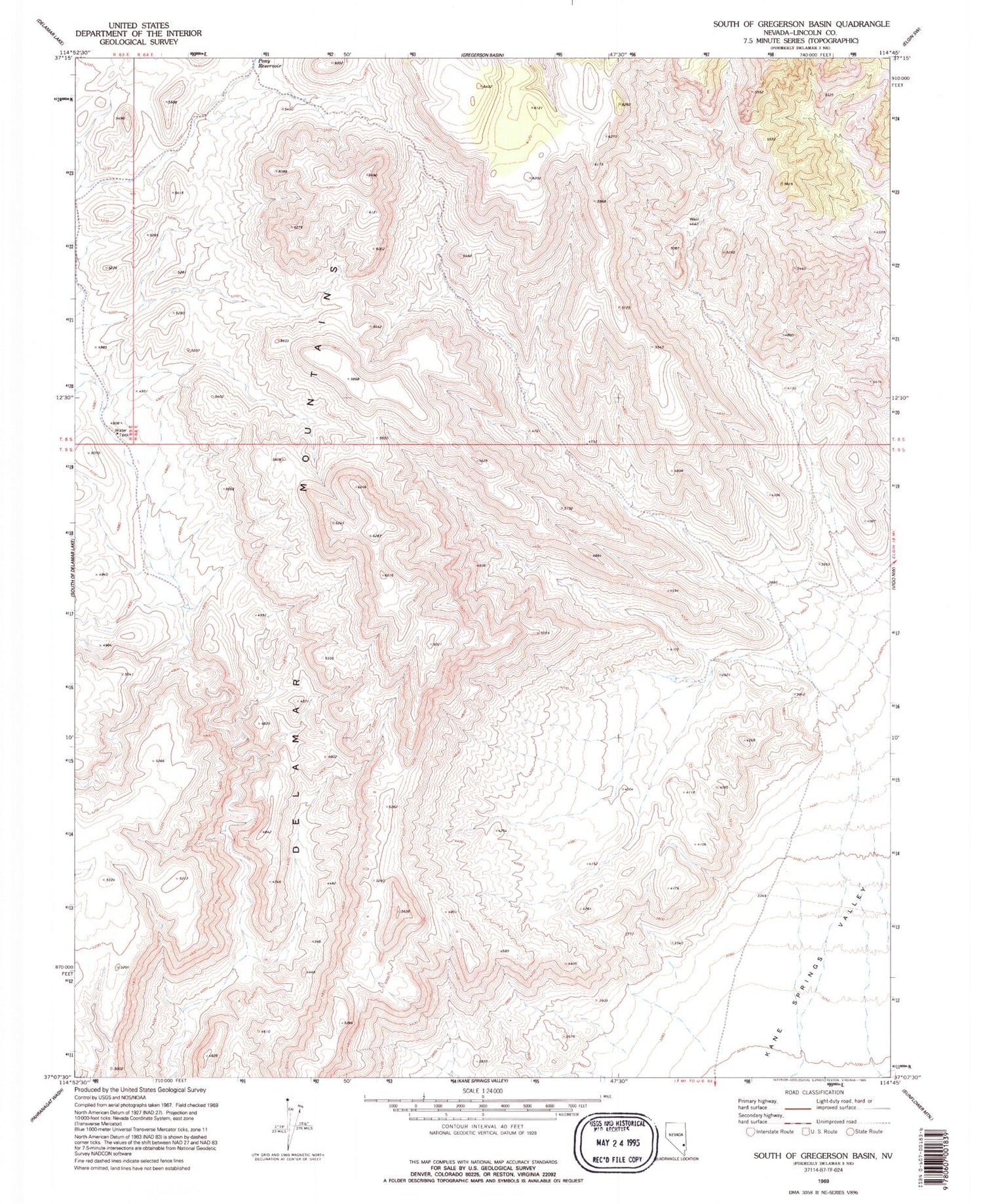 Classic USGS South of Gregerson Basin Nevada 7.5'x7.5' Topo Map Image