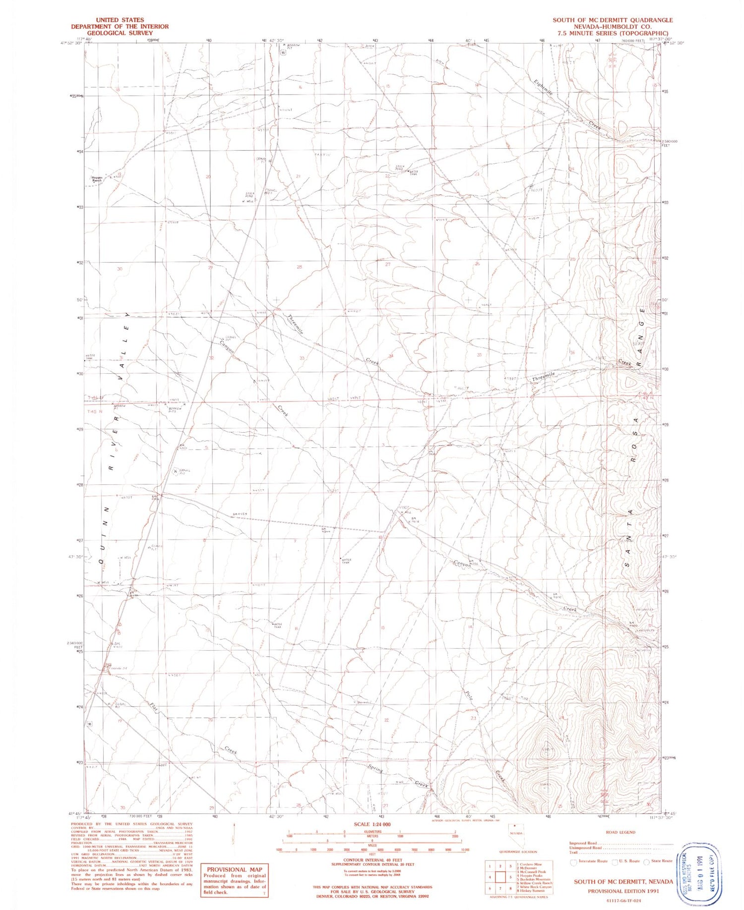 Classic USGS South of McDermitt Nevada 7.5'x7.5' Topo Map Image