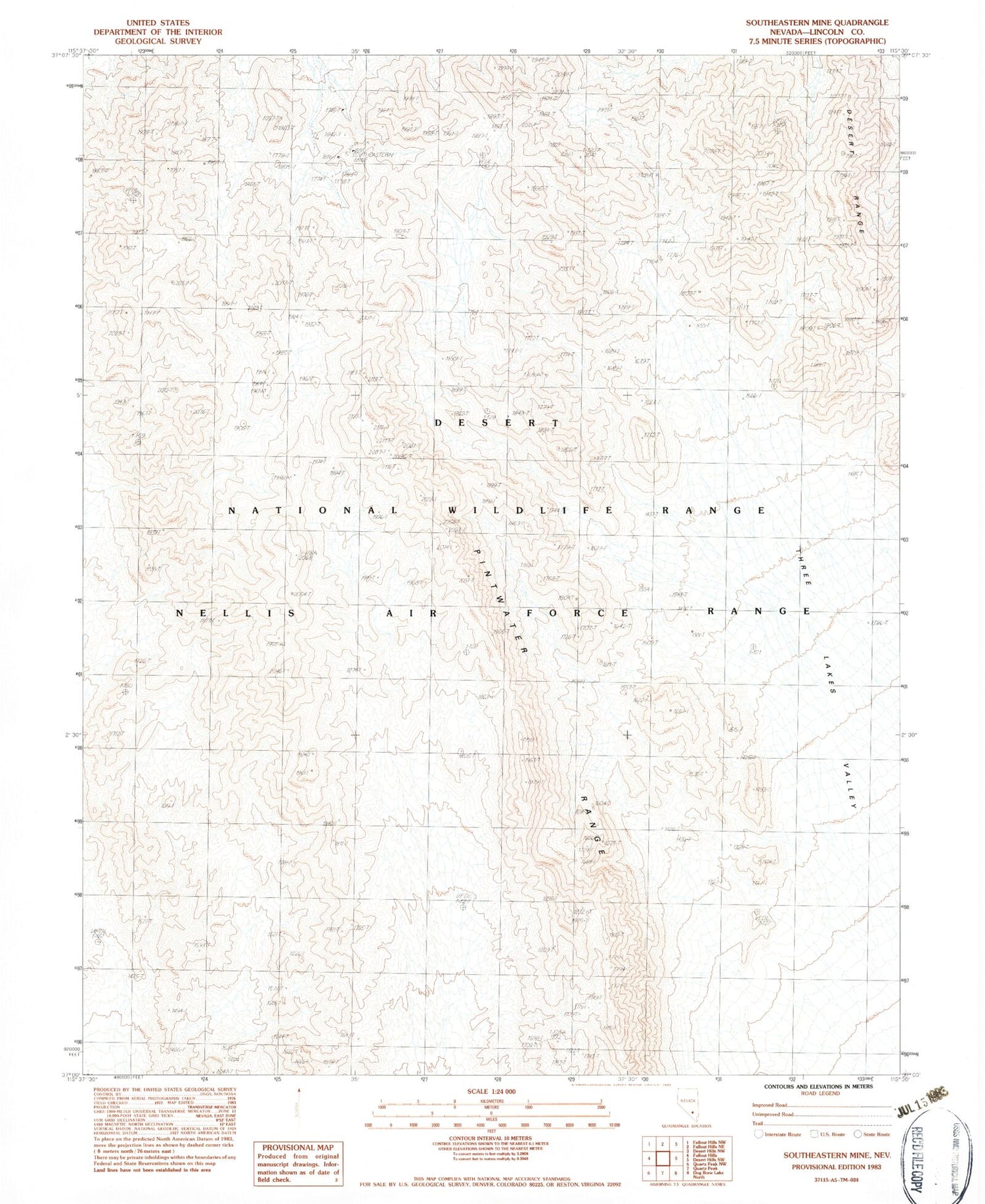 Classic USGS Southeastern Mine Nevada 7.5'x7.5' Topo Map Image