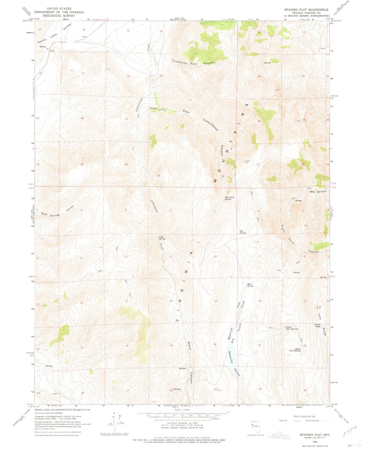 Classic USGS Spanish Flat Nevada 7.5'x7.5' Topo Map Image