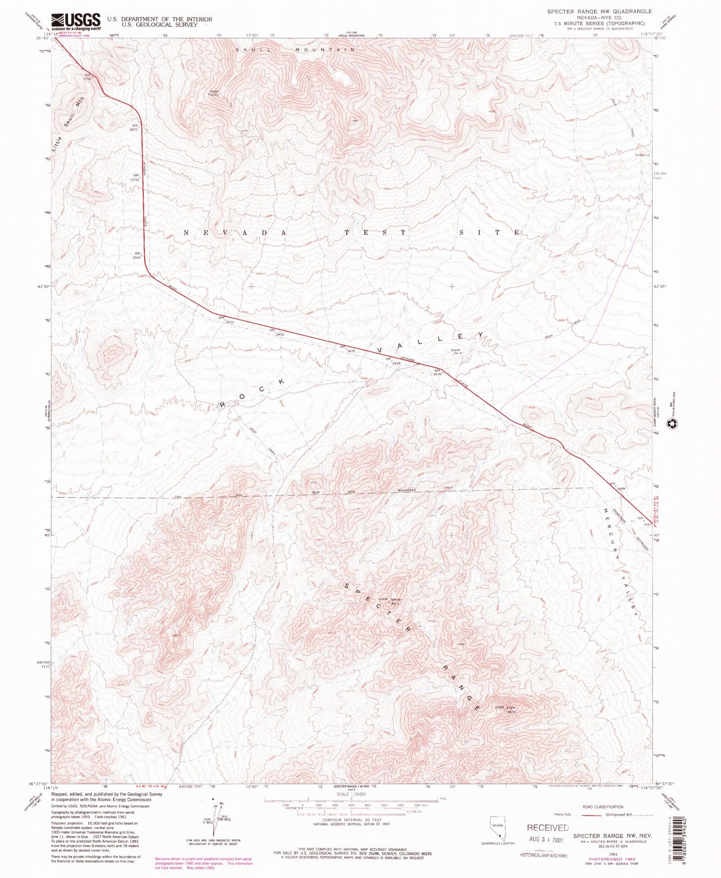 Classic USGS Specter Range NW Nevada 7.5'x7.5' Topo Map Image