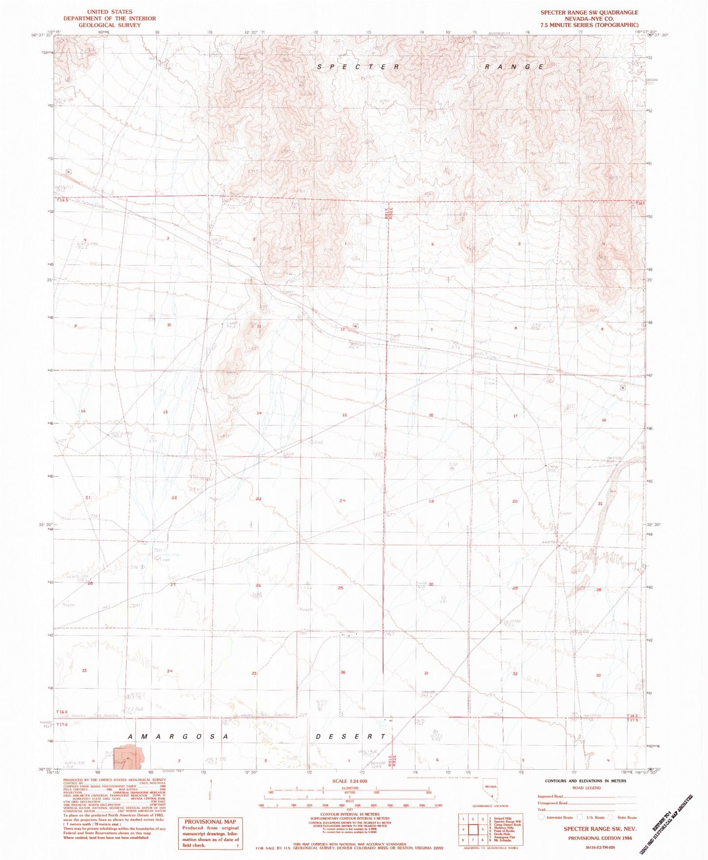 Classic USGS Specter Range SW Nevada 7.5'x7.5' Topo Map Image