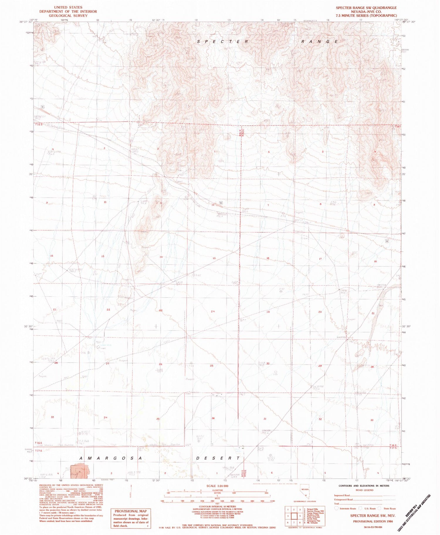Classic USGS Specter Range SW Nevada 7.5'x7.5' Topo Map Image