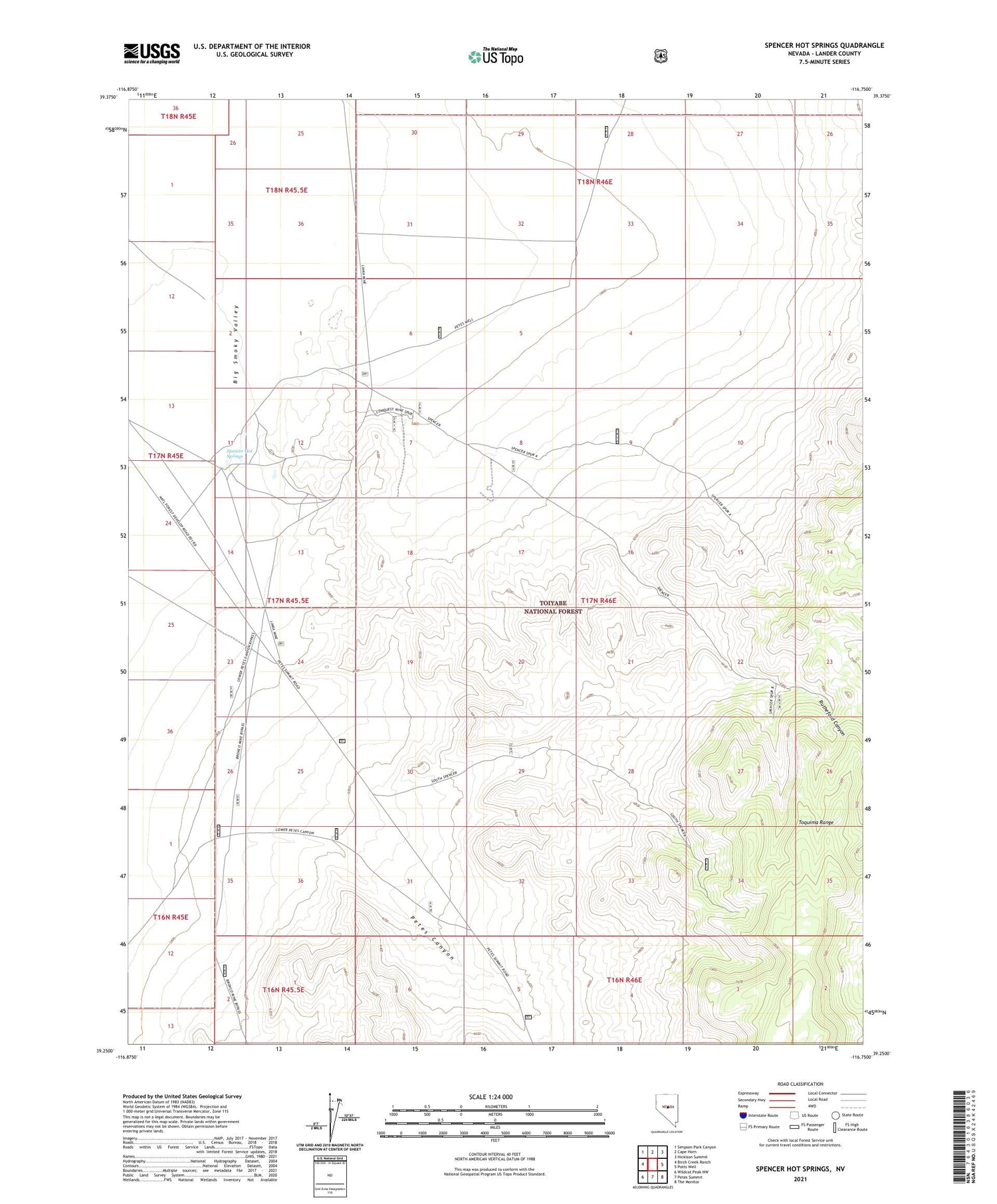 Spencer Hot Springs Nevada US Topo Map Image