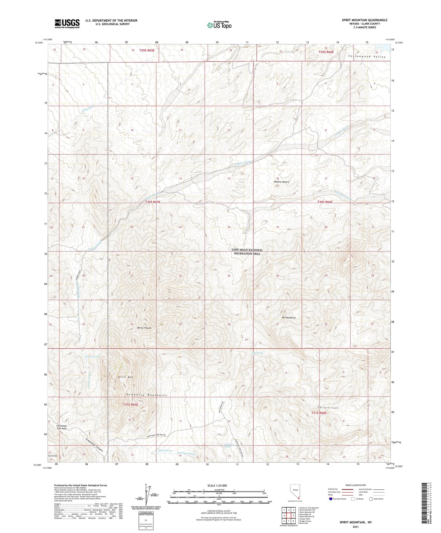 Spirit Mountain Nevada US Topo Map Image
