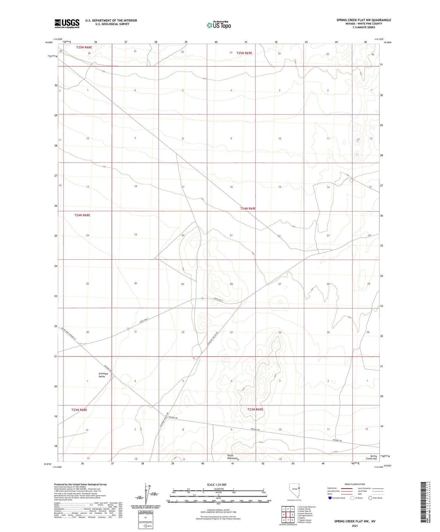 Spring Creek Flat NW Nevada US Topo Map Image