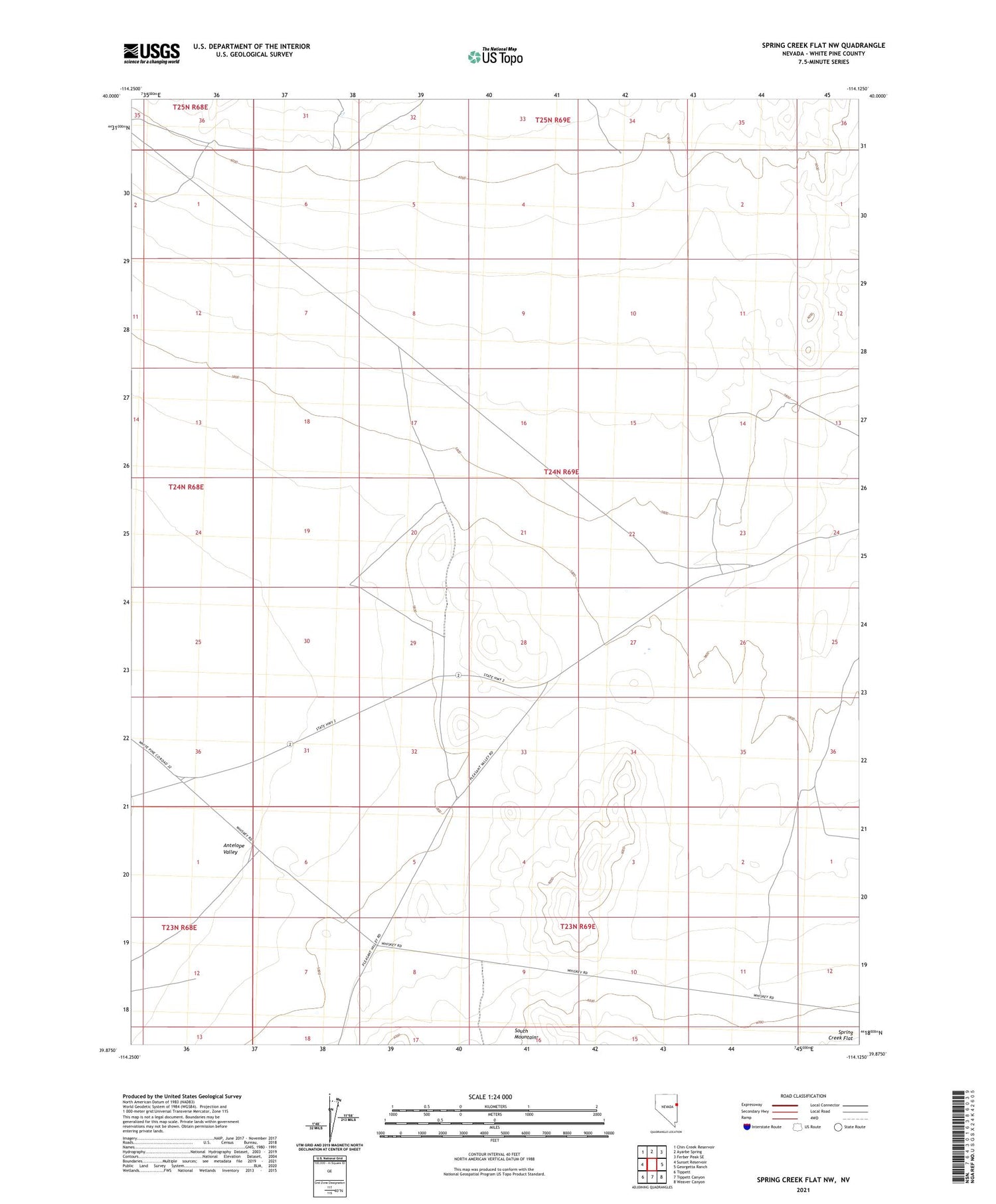 Spring Creek Flat NW Nevada US Topo Map Image