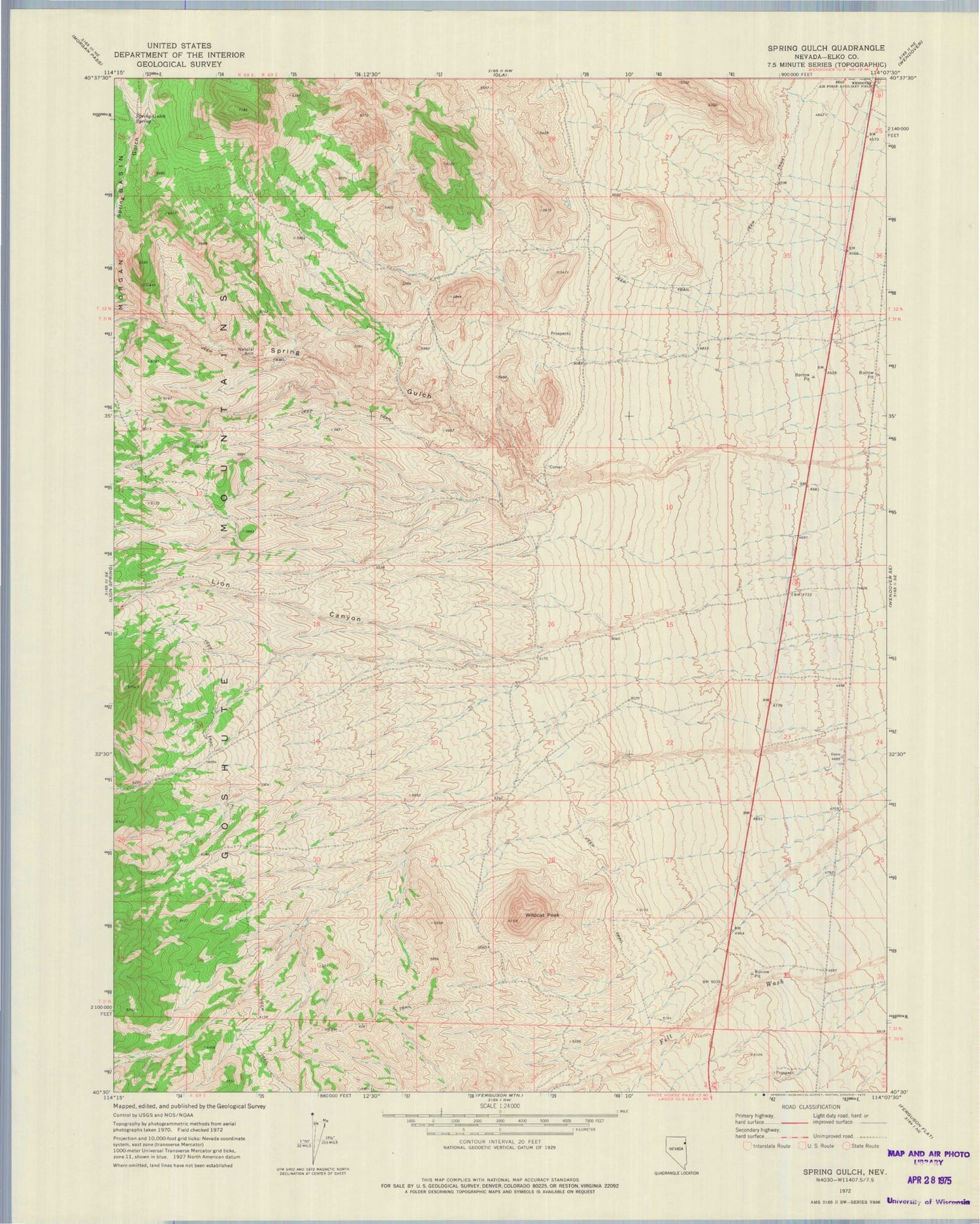 Classic USGS Spring Gulch Nevada 7.5'x7.5' Topo Map Image