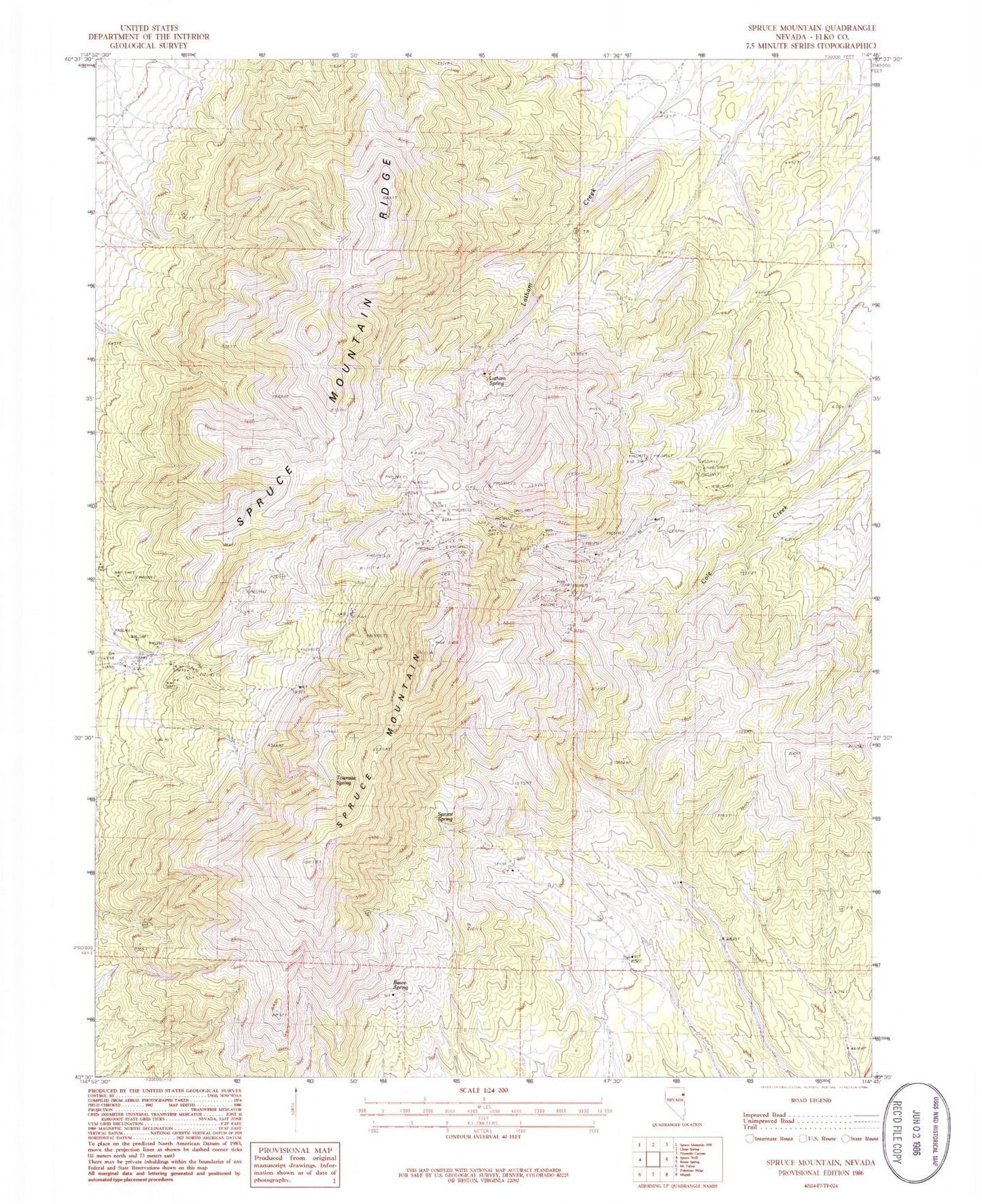 Classic USGS Spruce Mountain Nevada 7.5'x7.5' Topo Map Image