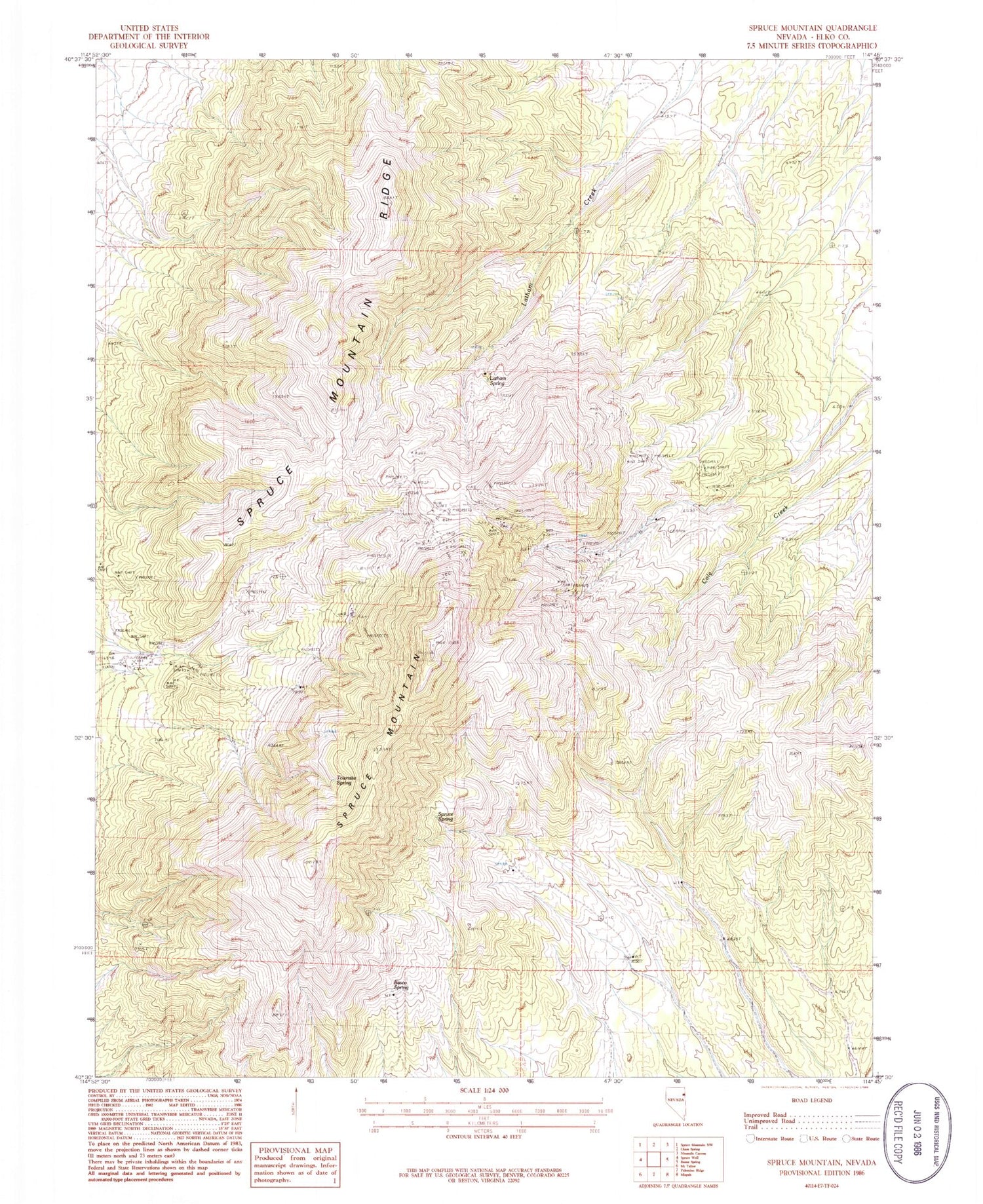 Classic USGS Spruce Mountain Nevada 7.5'x7.5' Topo Map Image