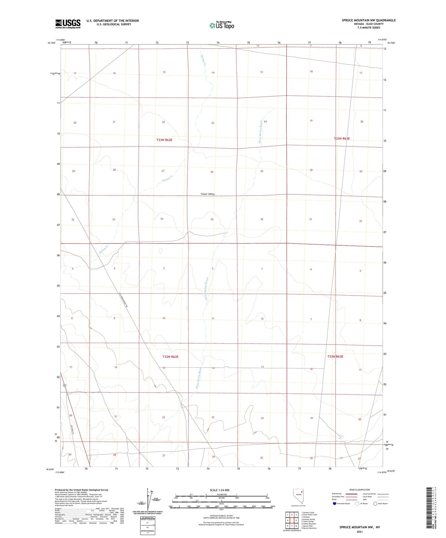 Spruce Mountain NW Nevada US Topo Map Image