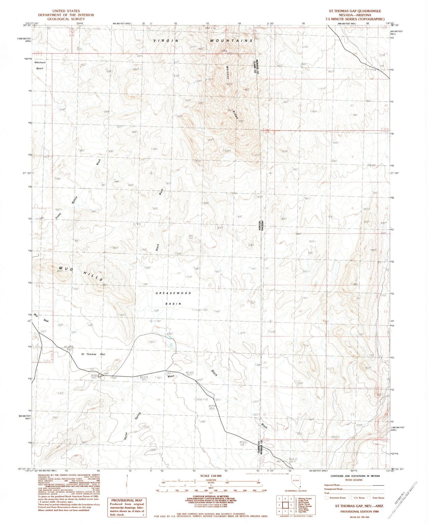 Classic USGS Saint Thomas Gap Nevada 7.5'x7.5' Topo Map Image