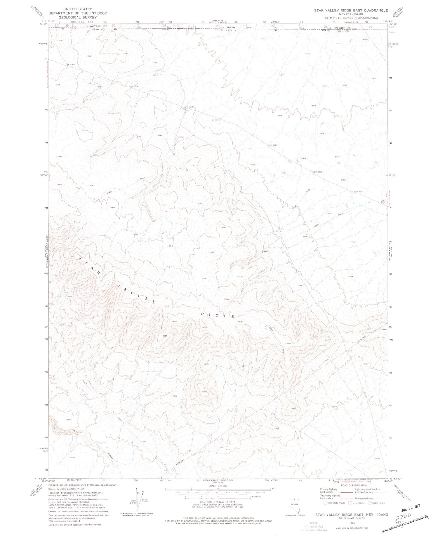 Classic USGS Star Valley Ridge East Nevada 7.5'x7.5' Topo Map Image