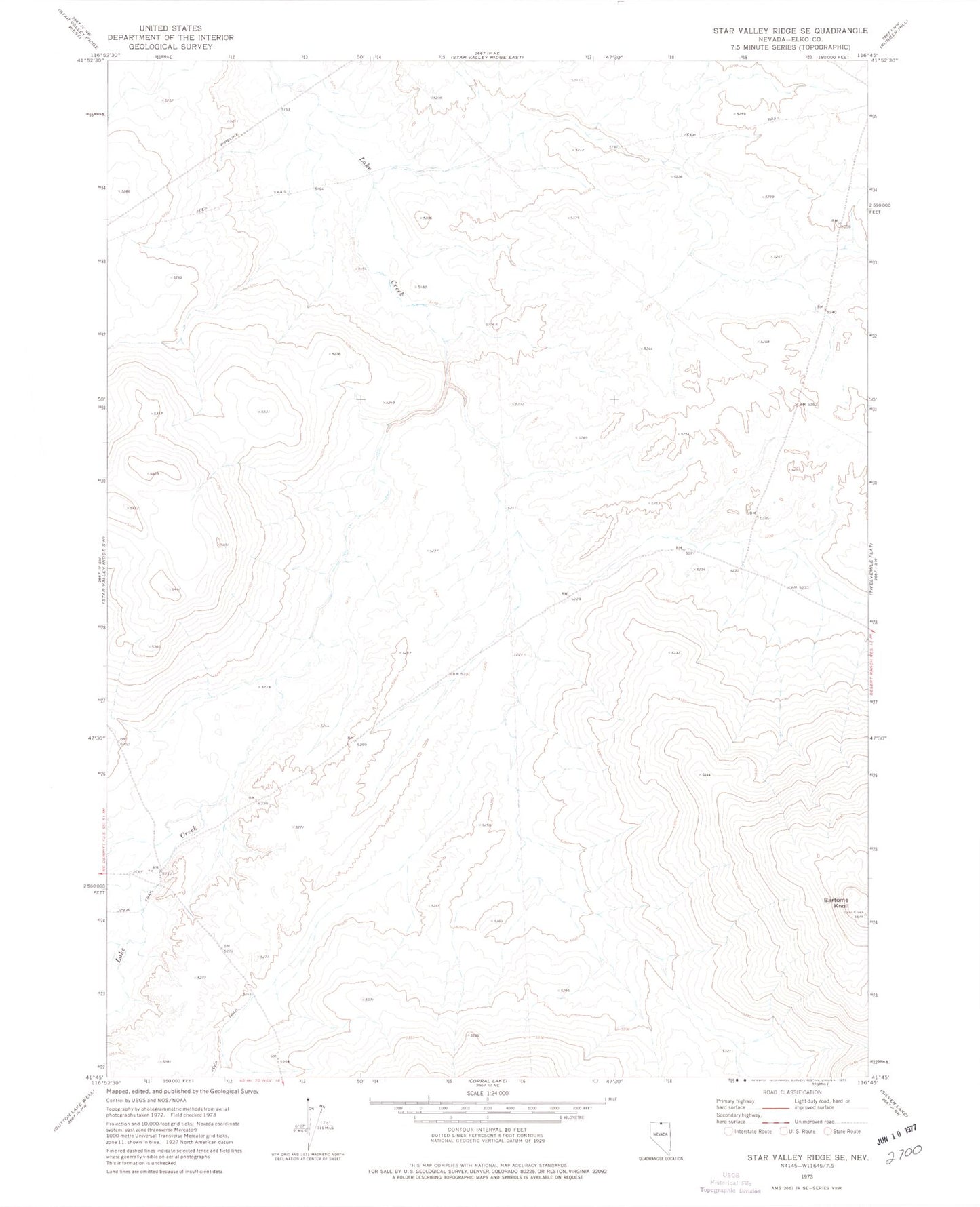 Classic USGS Star Valley Ridge SE Nevada 7.5'x7.5' Topo Map Image