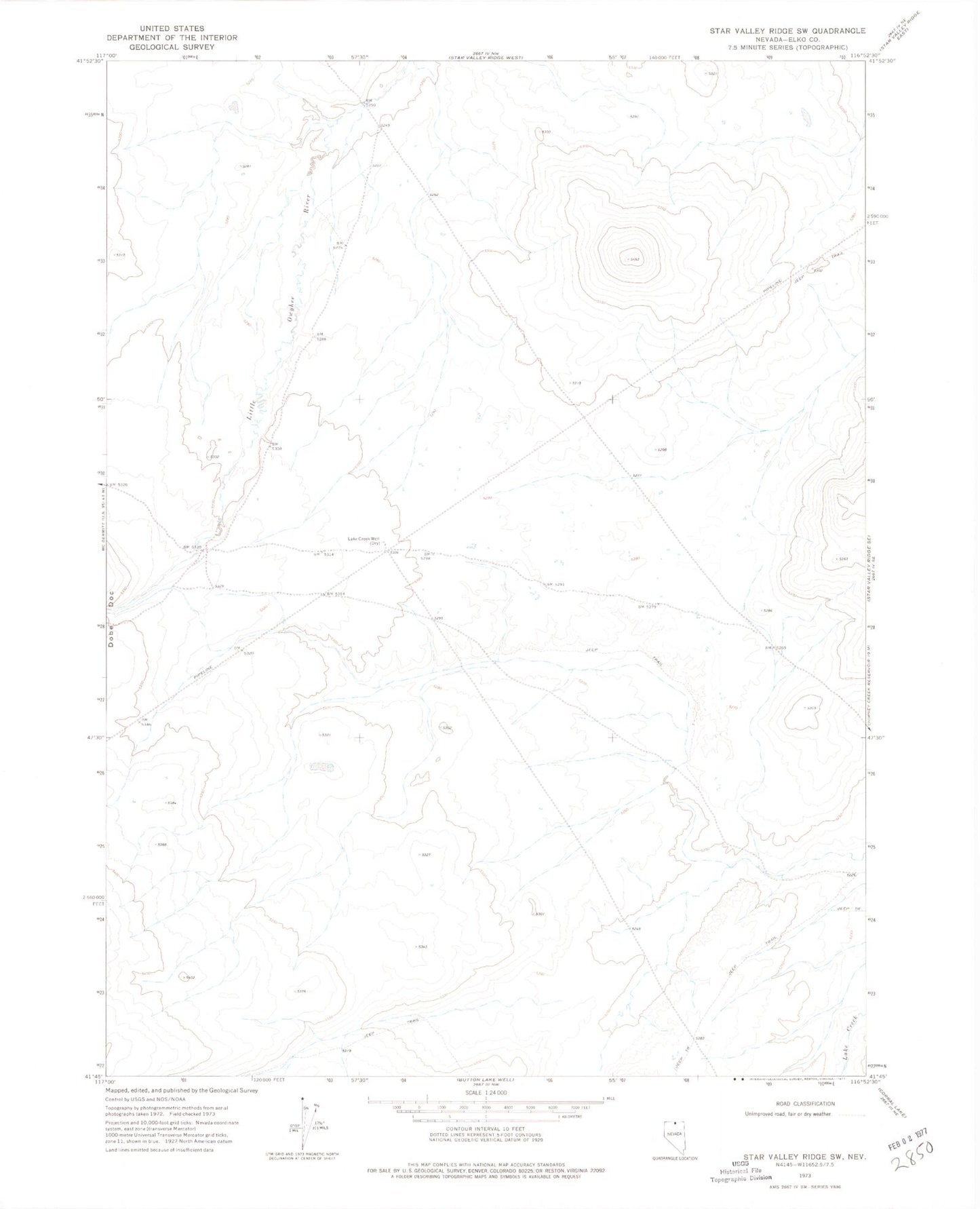 Classic USGS Star Valley Ridge SW Nevada 7.5'x7.5' Topo Map Image