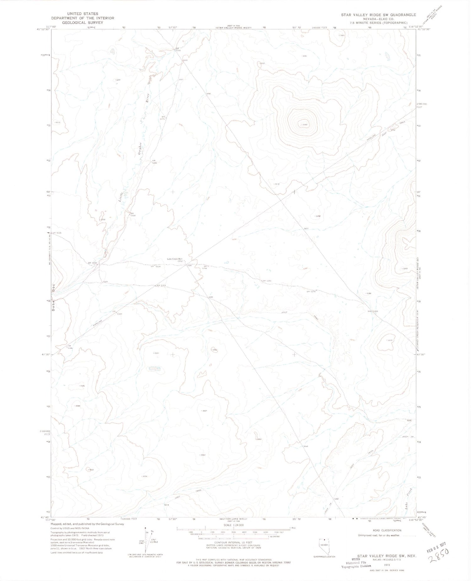 Classic USGS Star Valley Ridge SW Nevada 7.5'x7.5' Topo Map Image