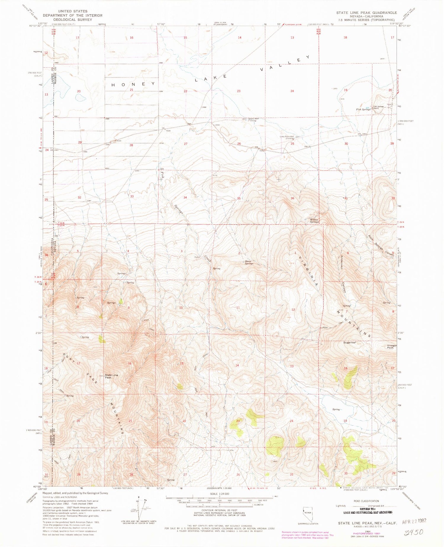 Classic USGS State Line Peak Nevada 7.5'x7.5' Topo Map Image