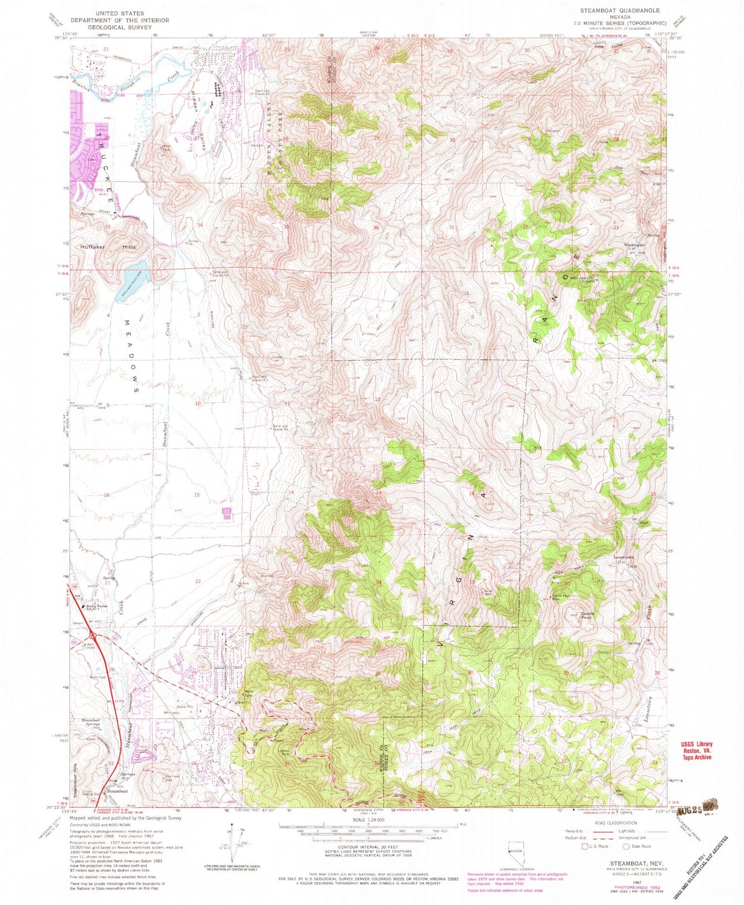 Classic USGS Steamboat Nevada 7.5'x7.5' Topo Map Image