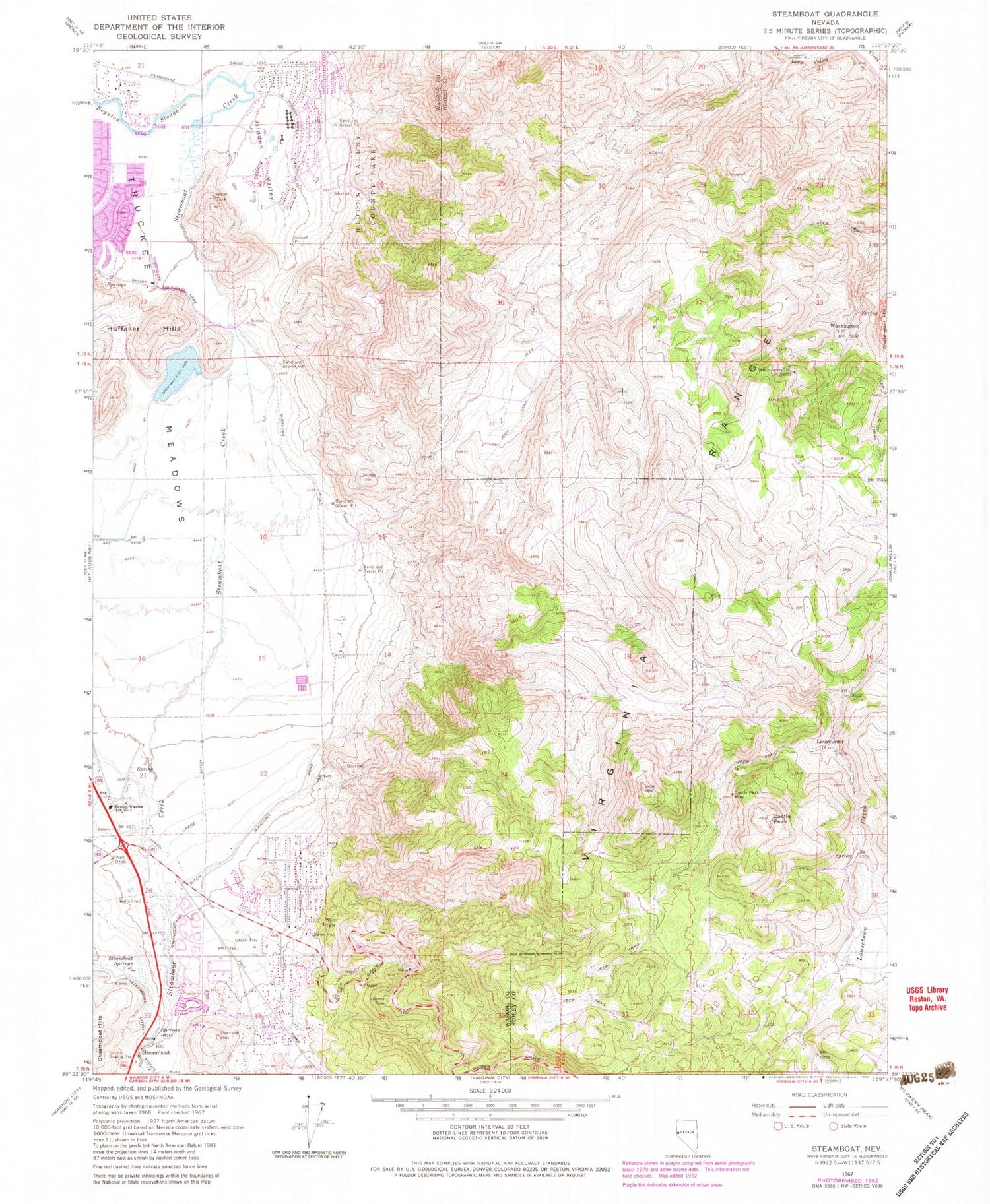 Classic USGS Steamboat Nevada 7.5'x7.5' Topo Map Image