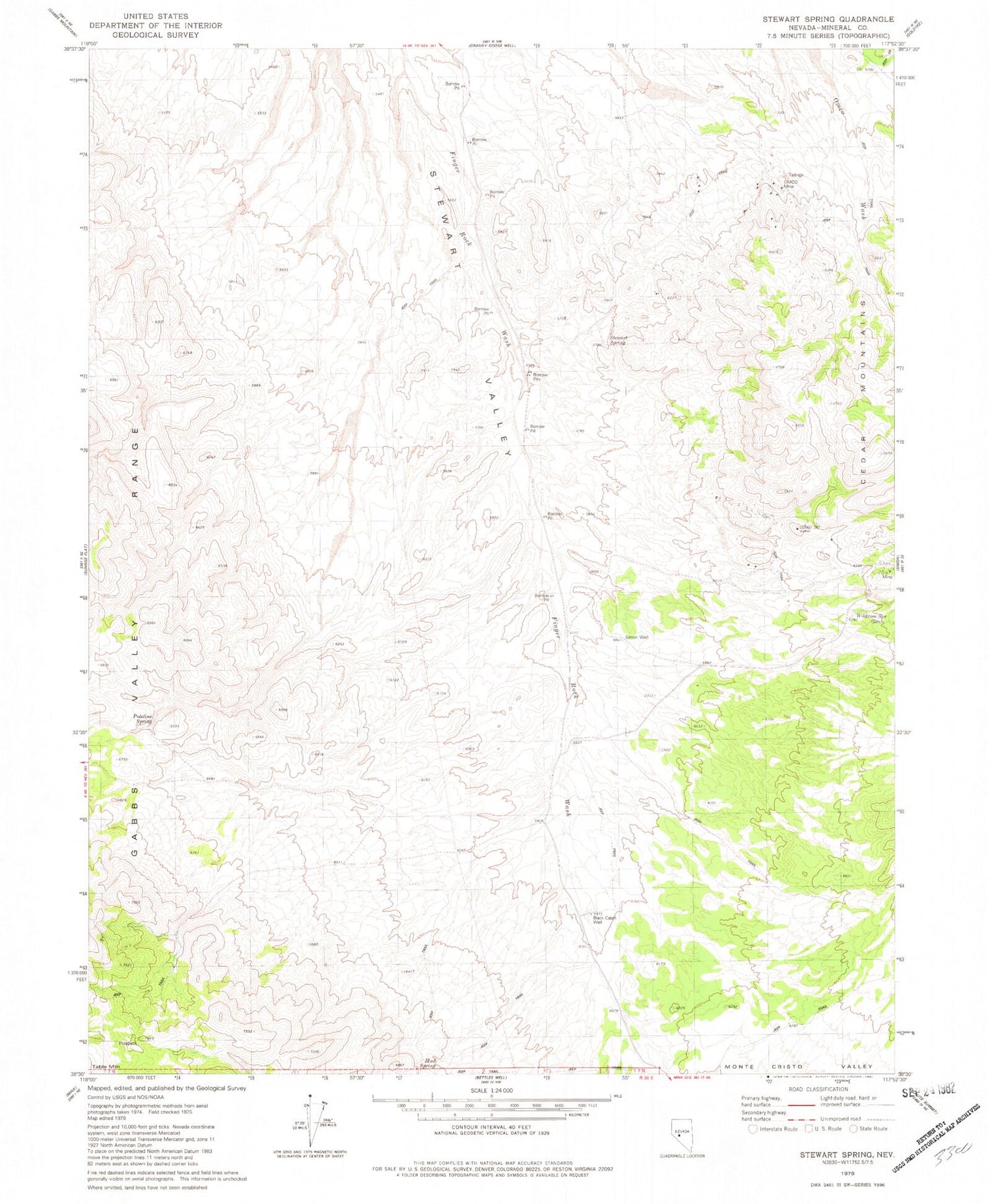 Classic USGS Stewart Spring Nevada 7.5'x7.5' Topo Map Image