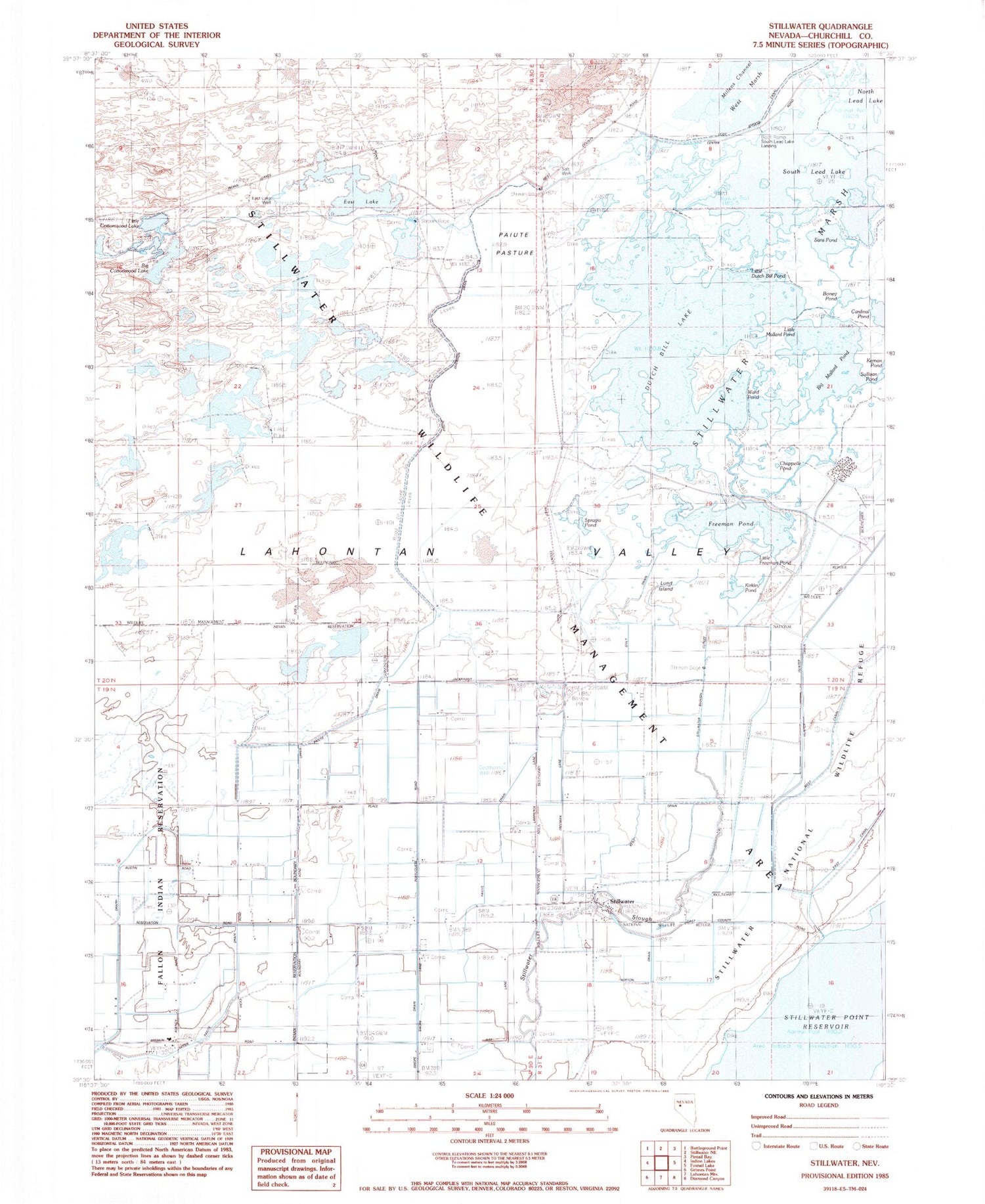 Classic USGS Stillwater Nevada 7.5'x7.5' Topo Map Image