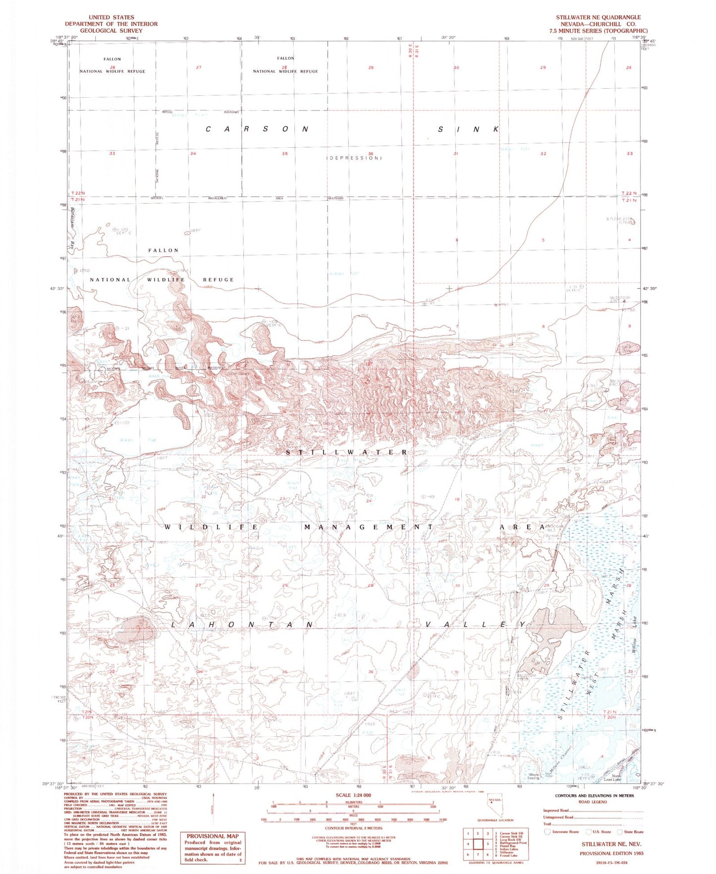 Classic USGS Stillwater NE Nevada 7.5'x7.5' Topo Map Image