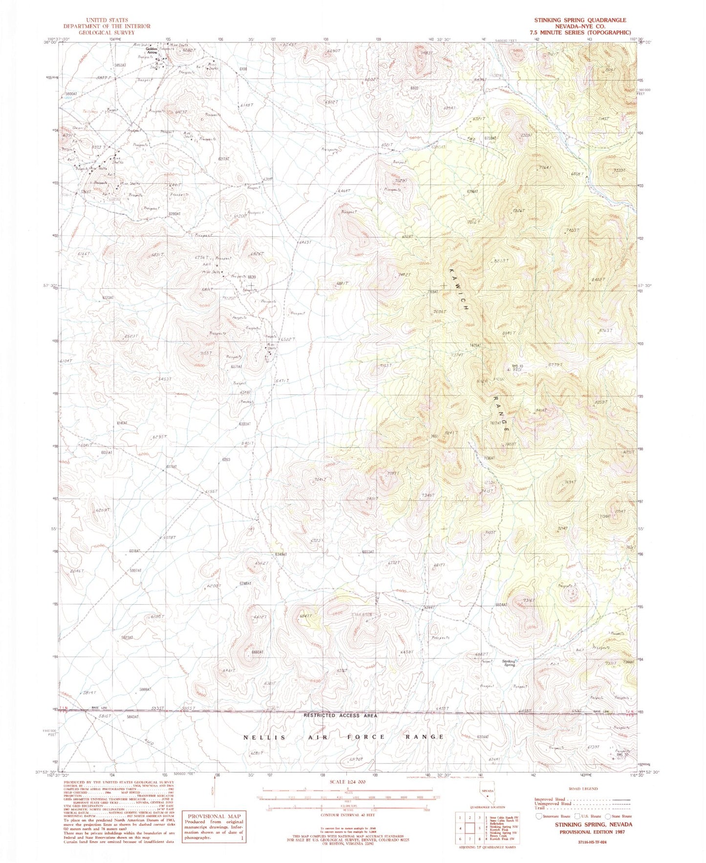 Classic USGS Stinking Spring Nevada 7.5'x7.5' Topo Map Image