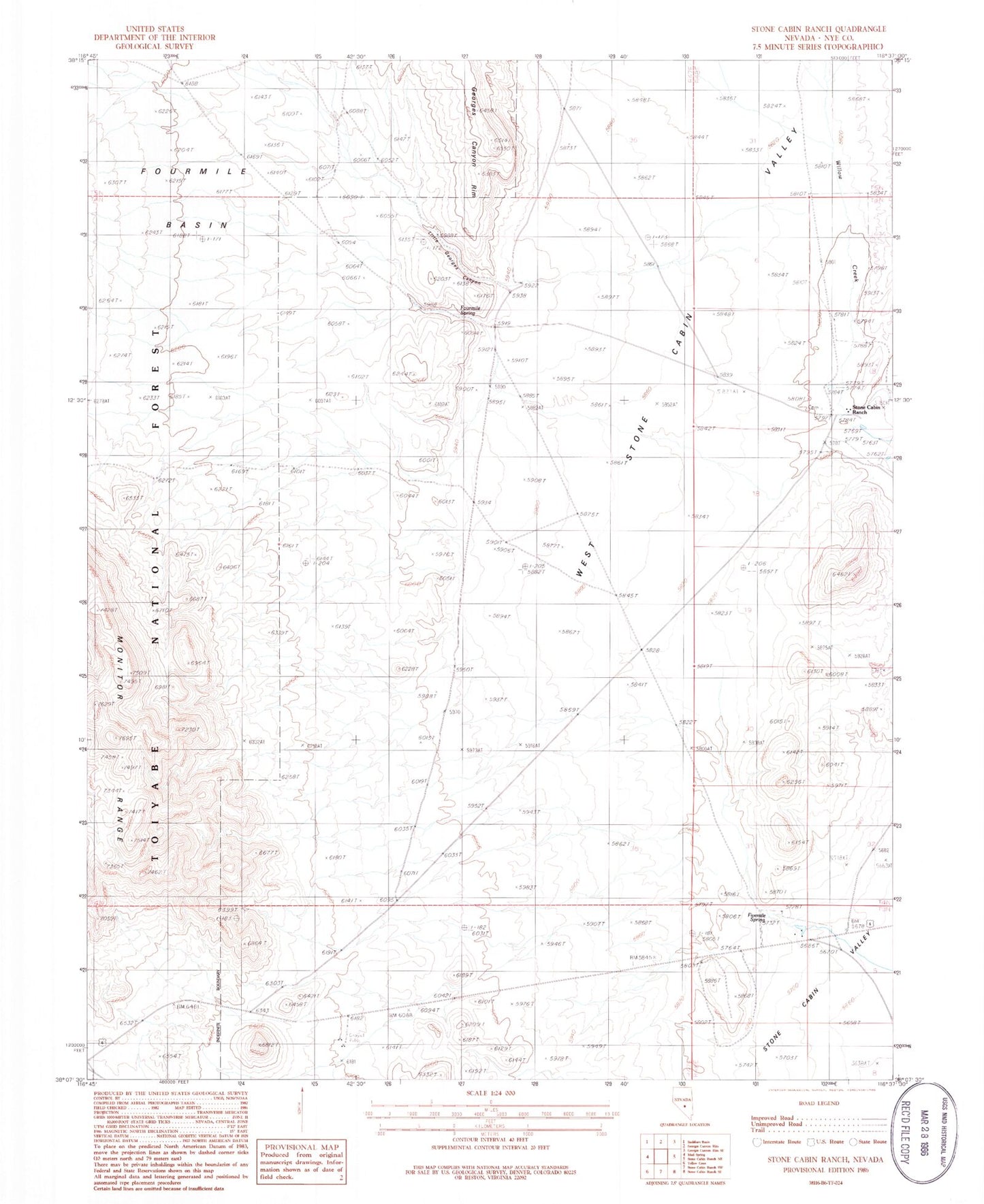 Classic USGS Stone Cabin Ranch Nevada 7.5'x7.5' Topo Map Image