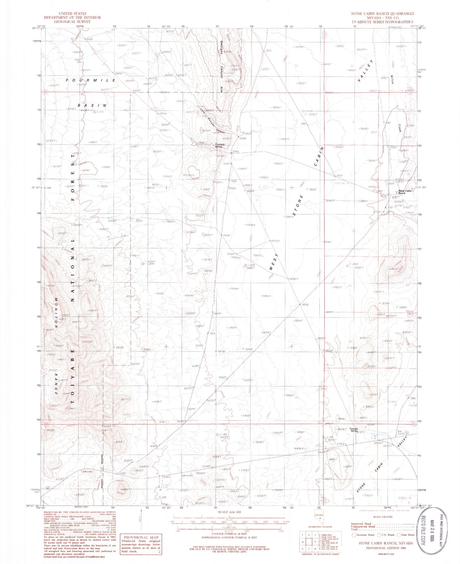 Classic USGS Stone Cabin Ranch Nevada 7.5'x7.5' Topo Map Image