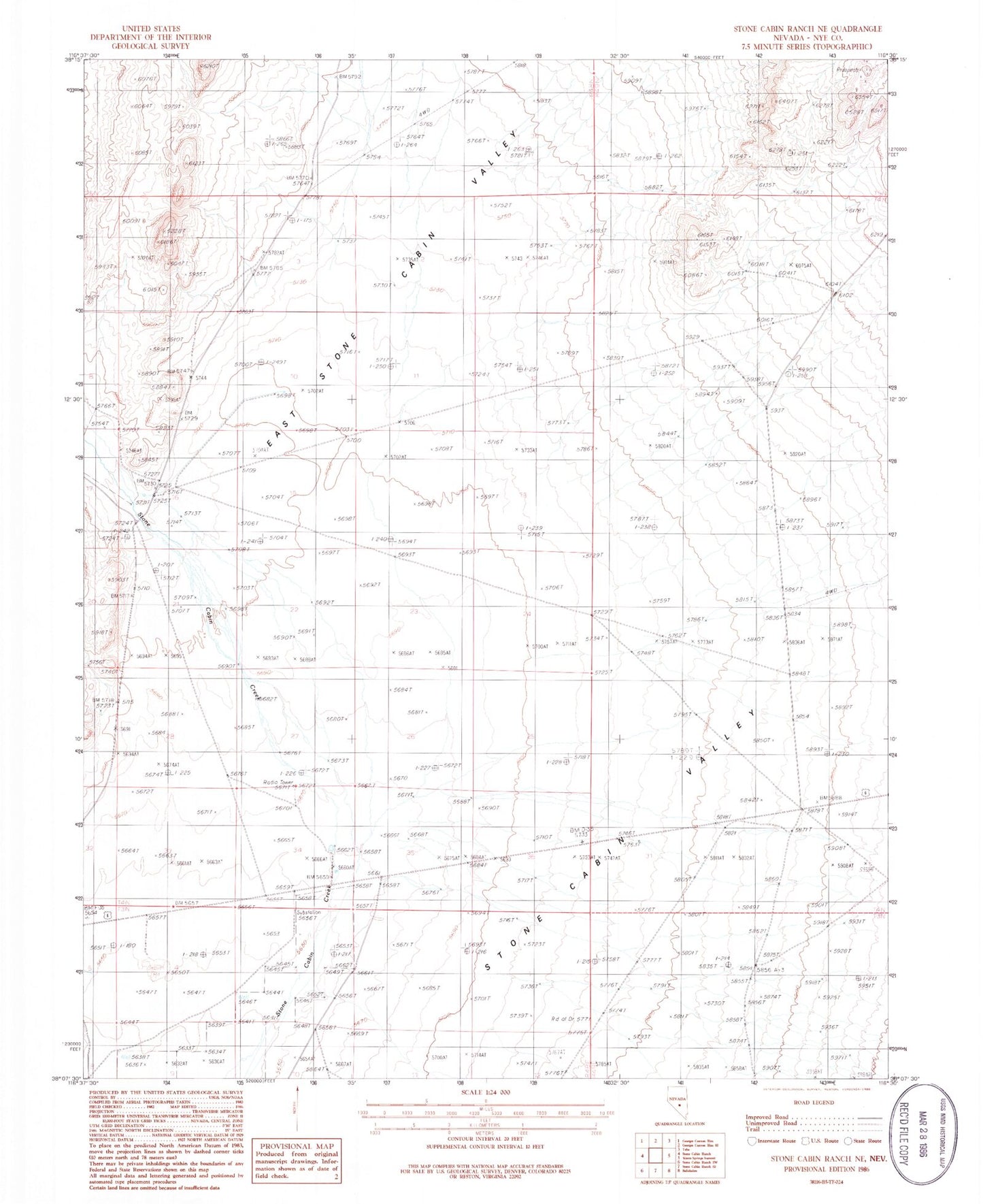 Classic USGS Stone Cabin Ranch NE Nevada 7.5'x7.5' Topo Map Image