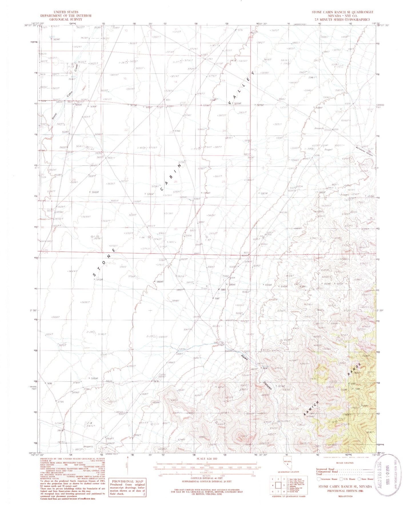 Classic USGS Stone Cabin Ranch SE Nevada 7.5'x7.5' Topo Map Image