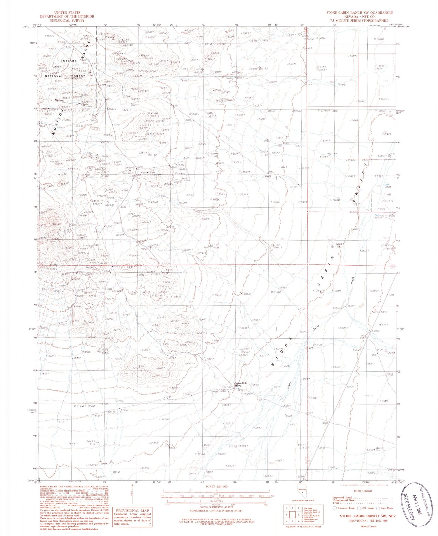 Classic USGS Stone Cabin Ranch SW Nevada 7.5'x7.5' Topo Map Image