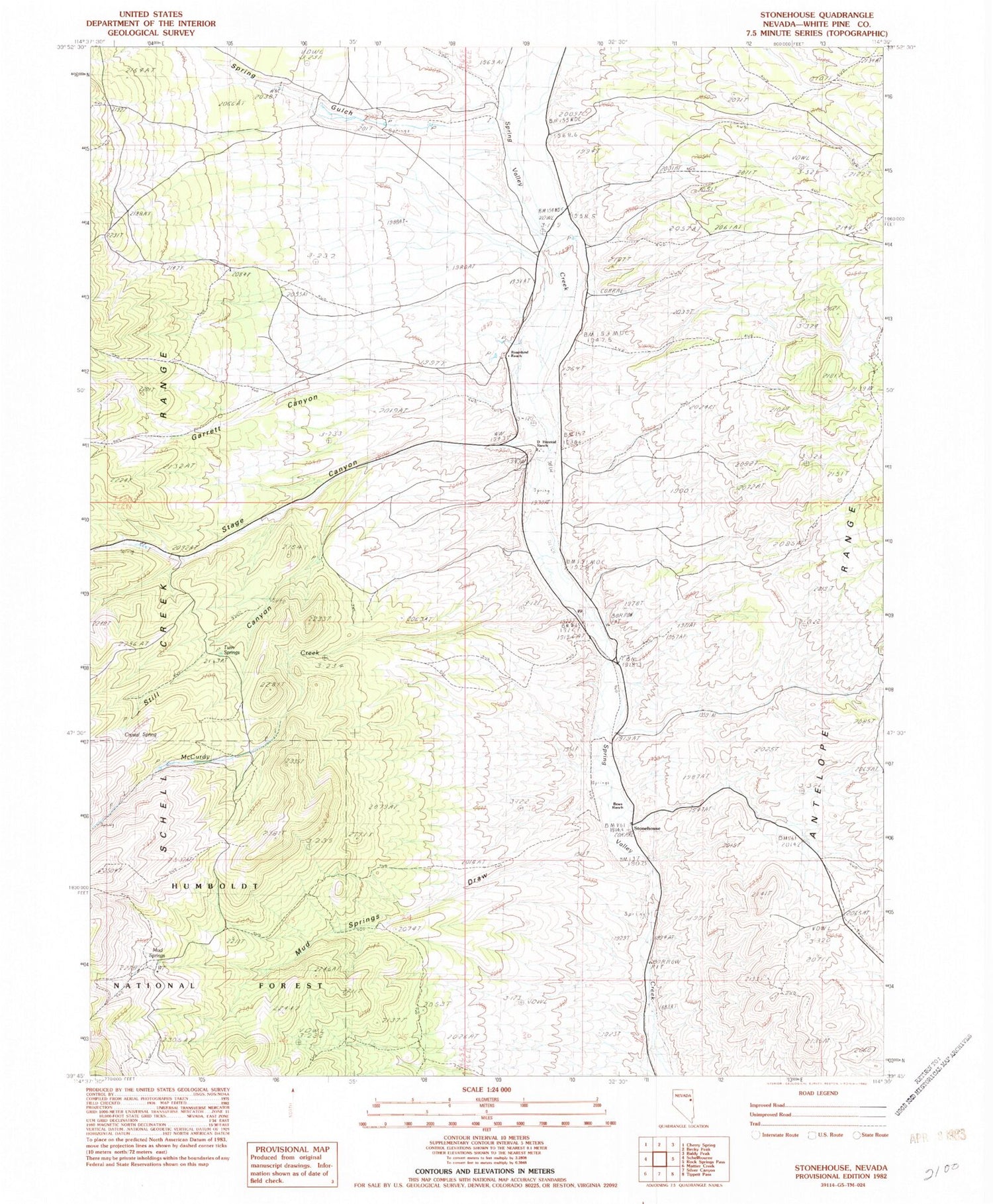 Classic USGS Stonehouse Nevada 7.5'x7.5' Topo Map Image