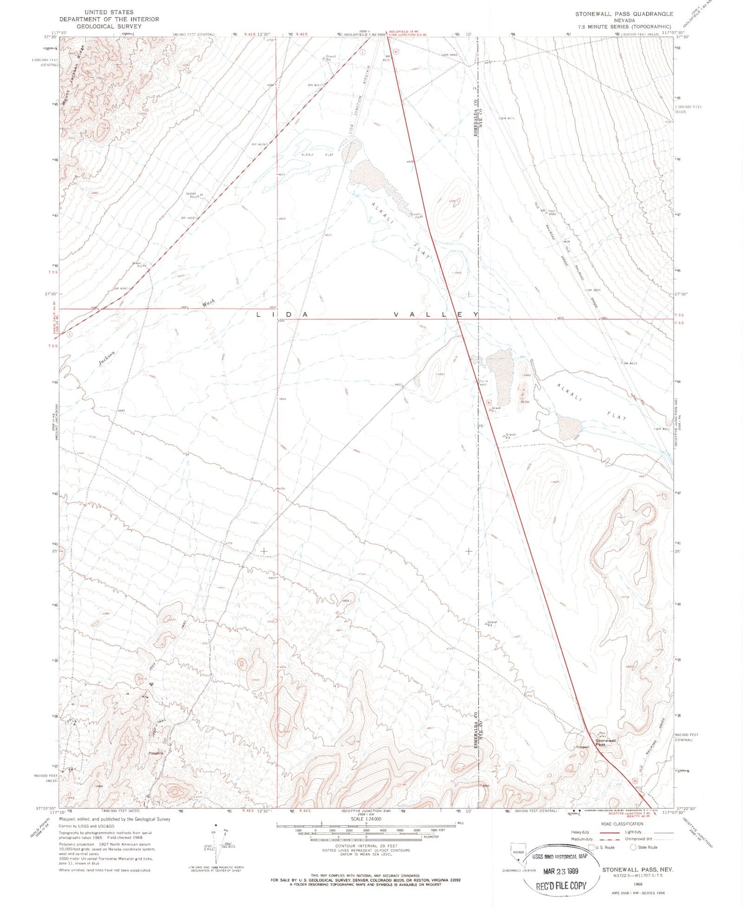Classic USGS Stonewall Pass Nevada 7.5'x7.5' Topo Map Image