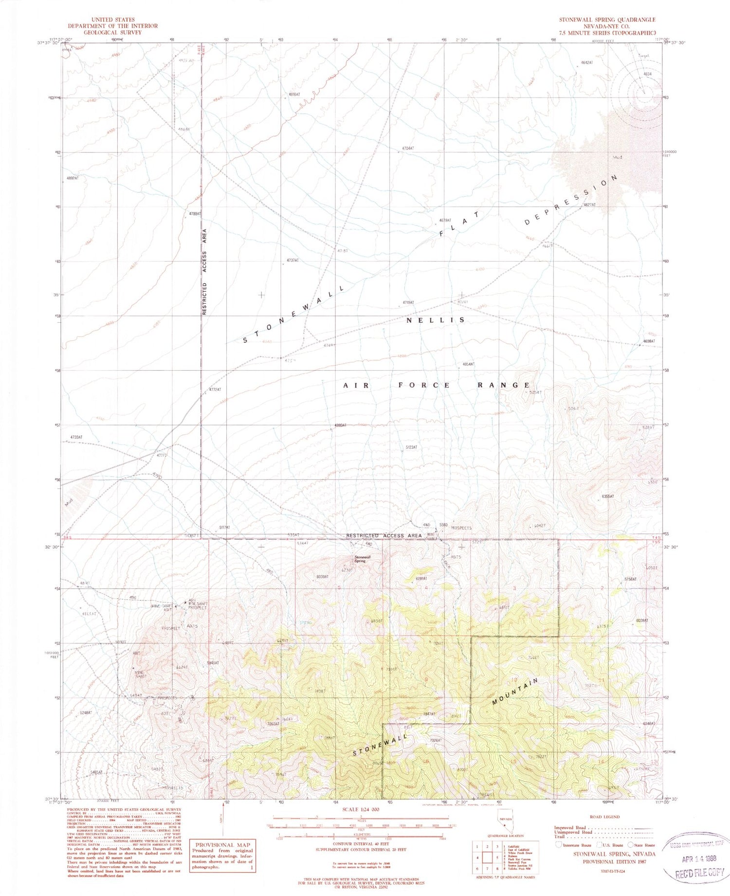 Classic USGS Stonewall Spring Nevada 7.5'x7.5' Topo Map Image