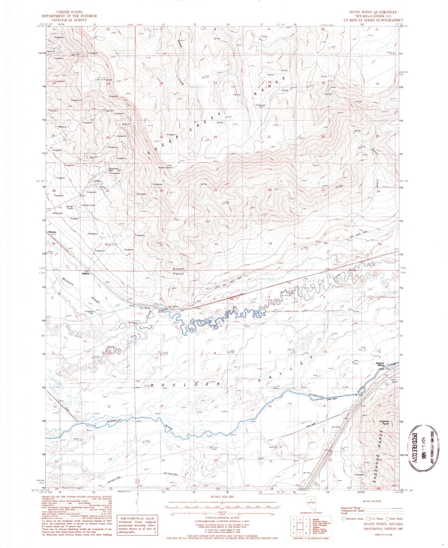 Classic USGS Stony Point Nevada 7.5'x7.5' Topo Map Image