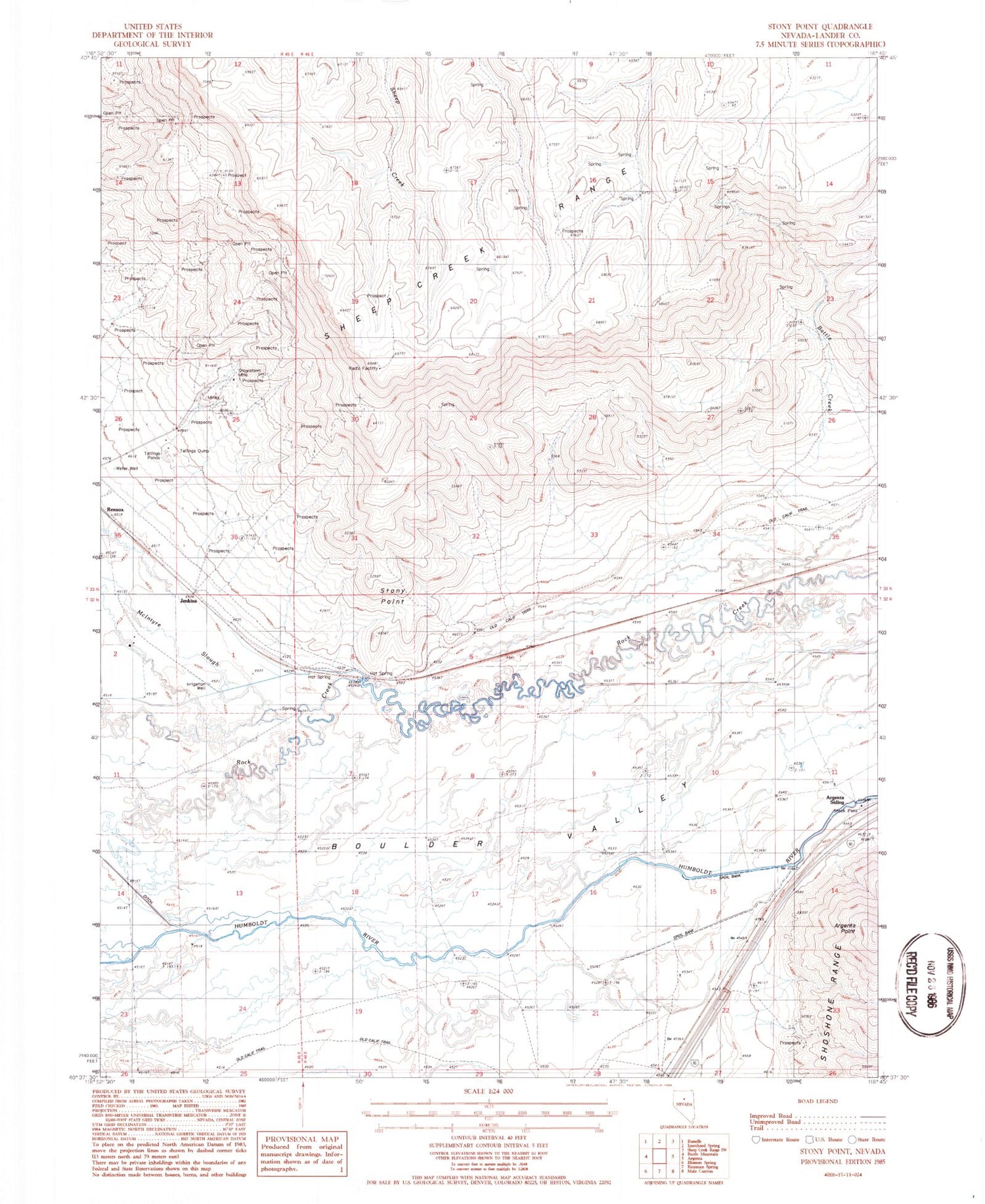 Classic USGS Stony Point Nevada 7.5'x7.5' Topo Map Image
