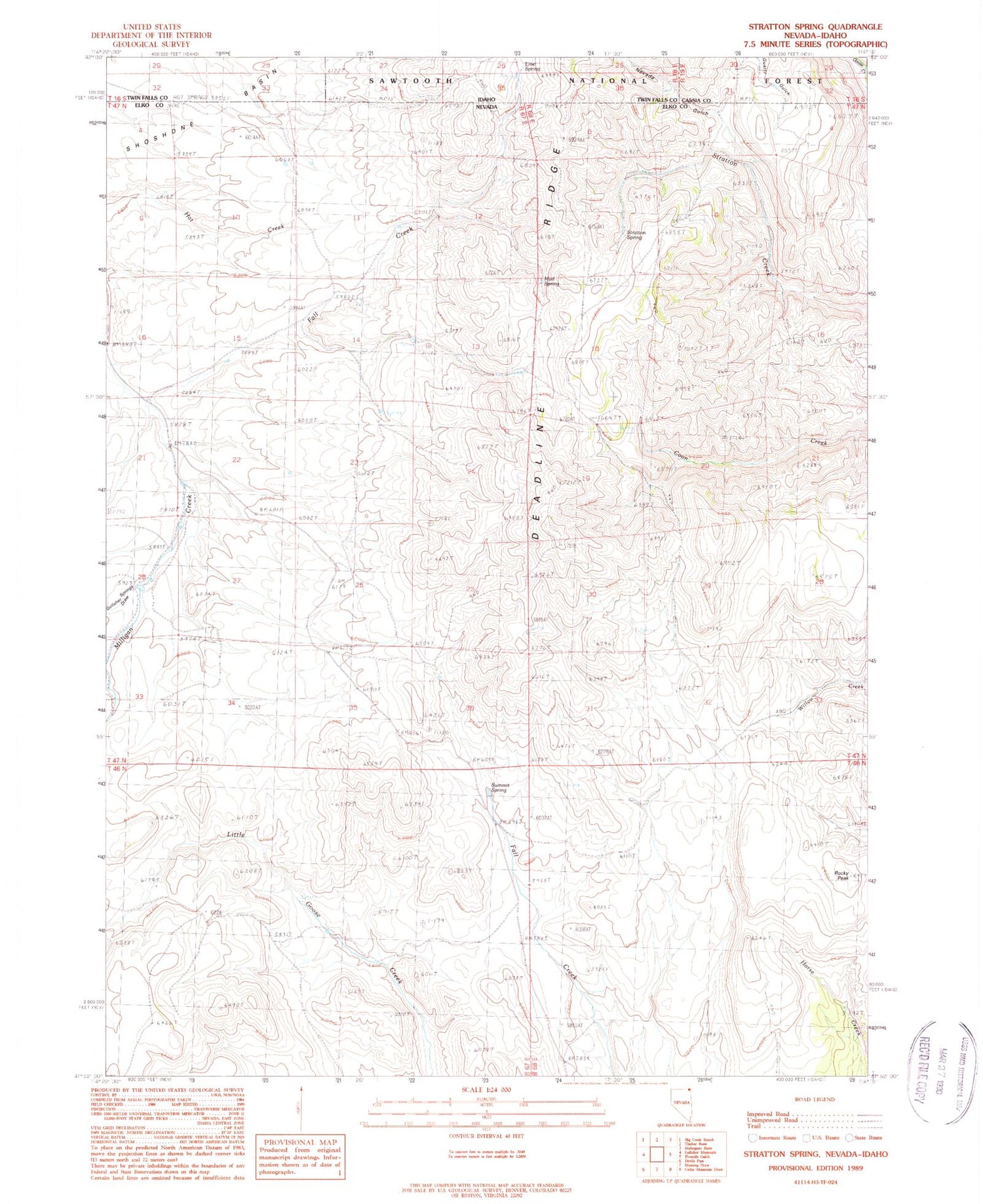 Classic USGS Stratton Spring Nevada 7.5'x7.5' Topo Map Image