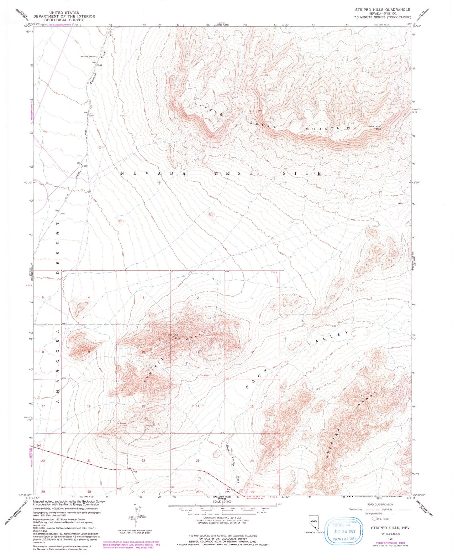Classic USGS Striped Hills Nevada 7.5'x7.5' Topo Map Image