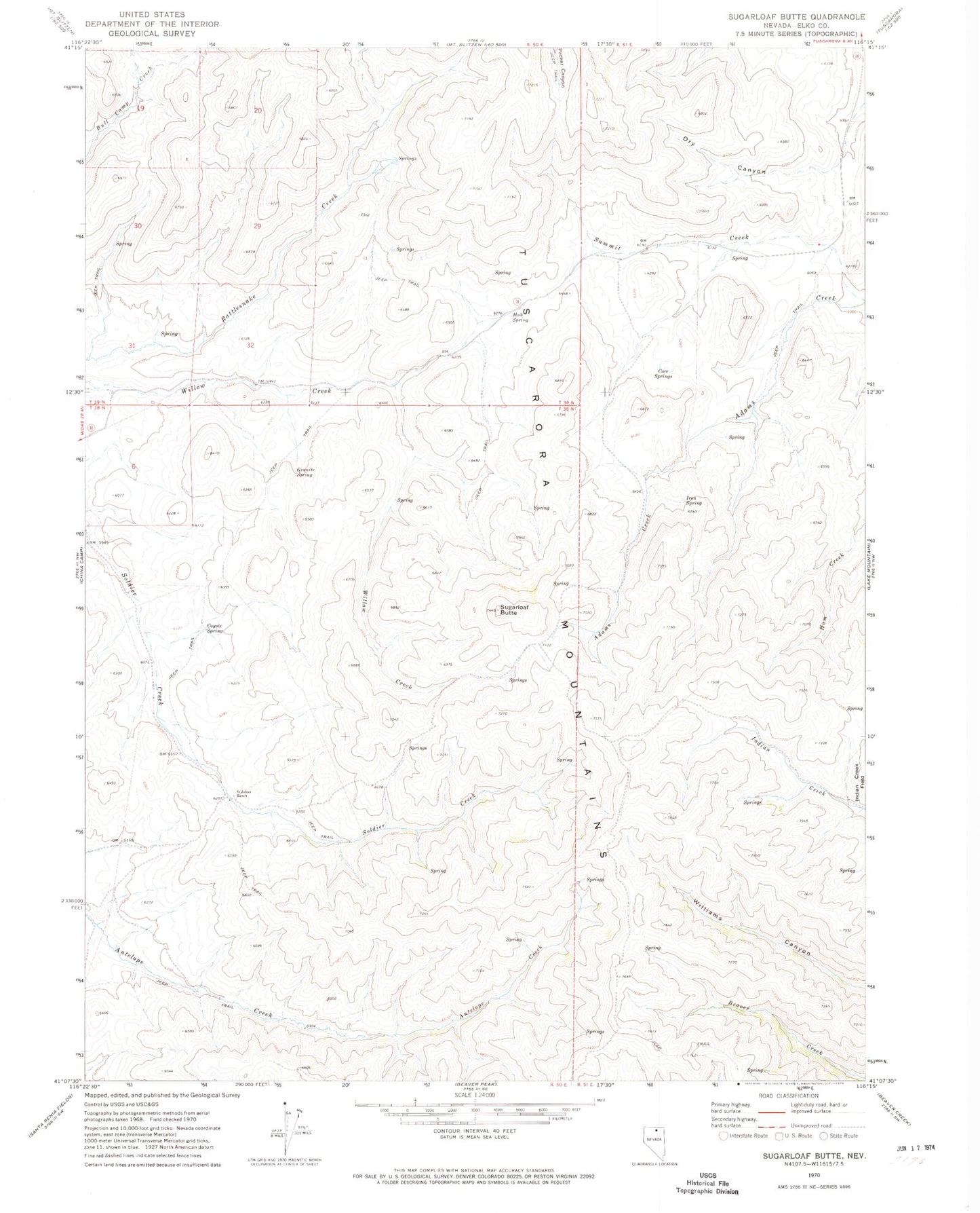 Classic USGS Sugarloaf Butte Nevada 7.5'x7.5' Topo Map Image
