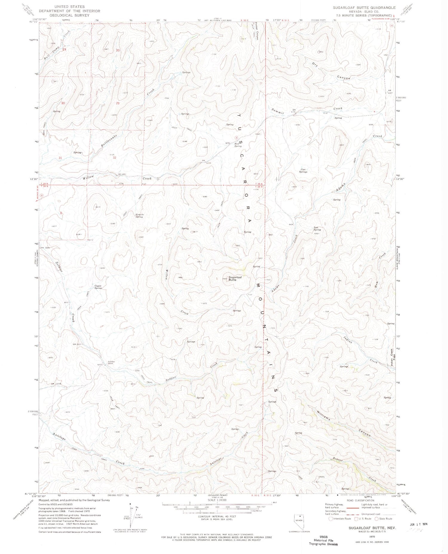 Classic USGS Sugarloaf Butte Nevada 7.5'x7.5' Topo Map Image