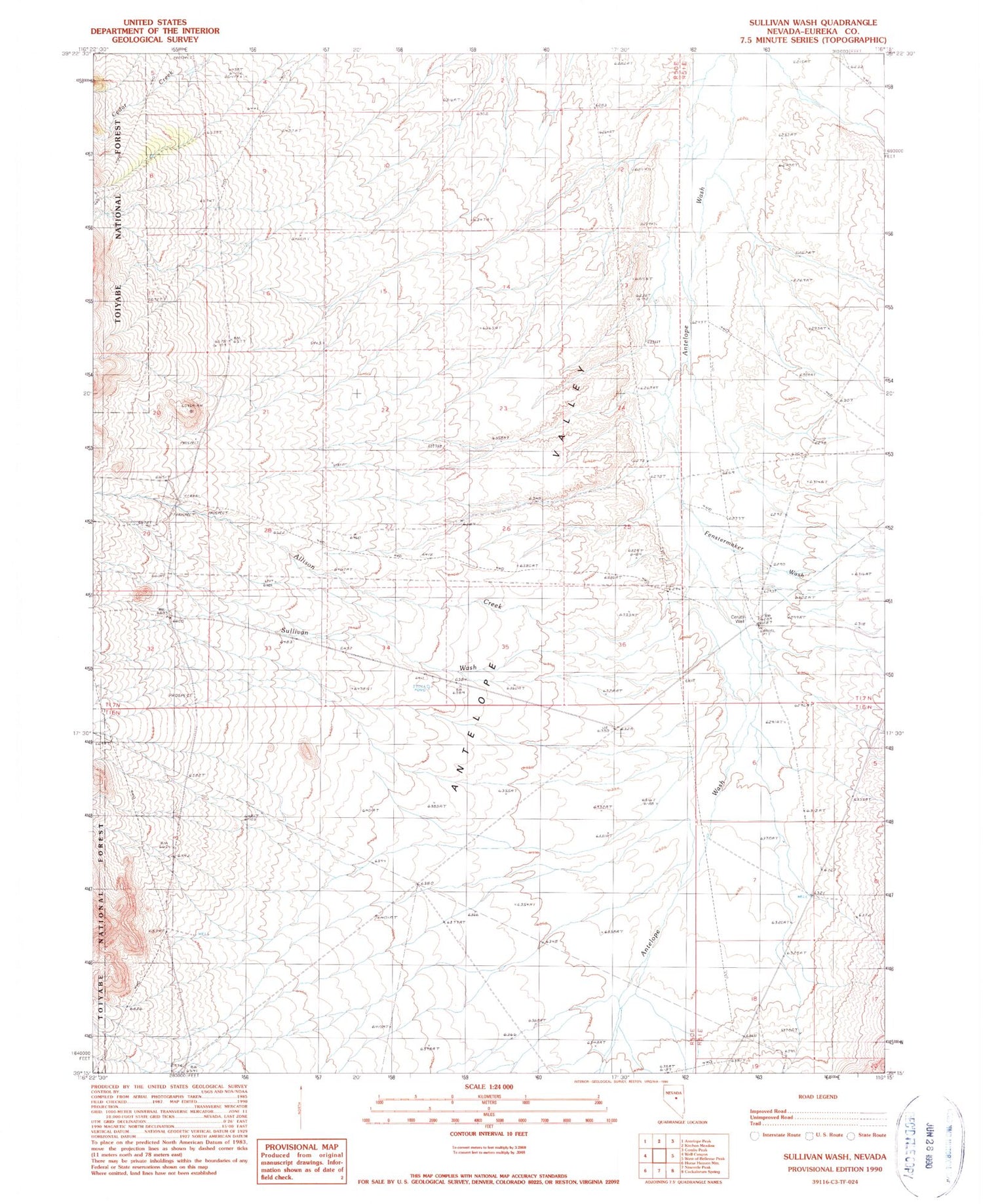 Classic USGS Sullivan Wash Nevada 7.5'x7.5' Topo Map Image