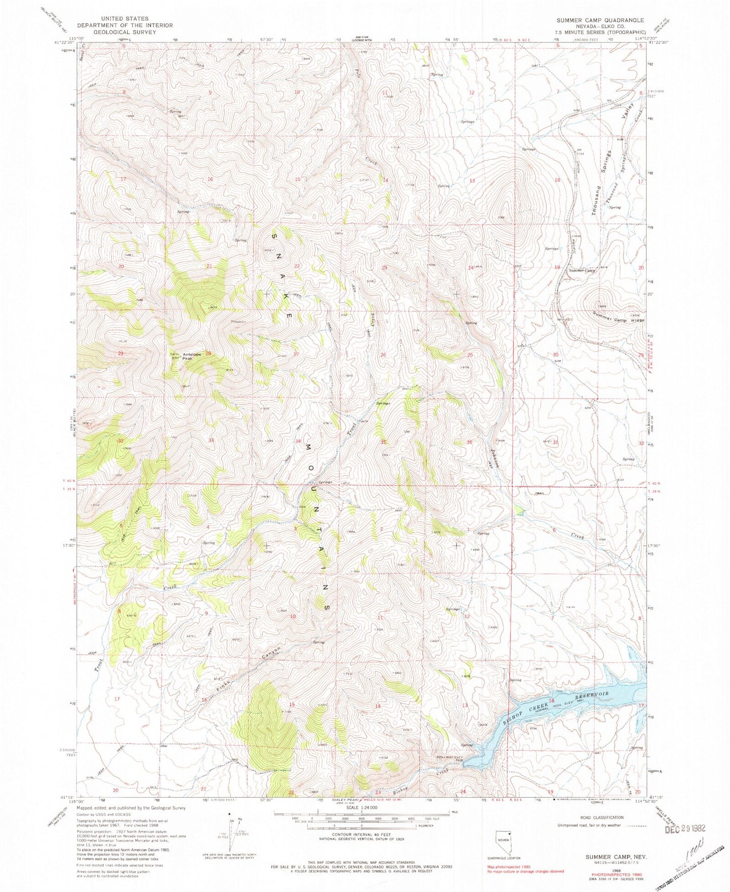 Classic USGS Summer Camp Nevada 7.5'x7.5' Topo Map Image