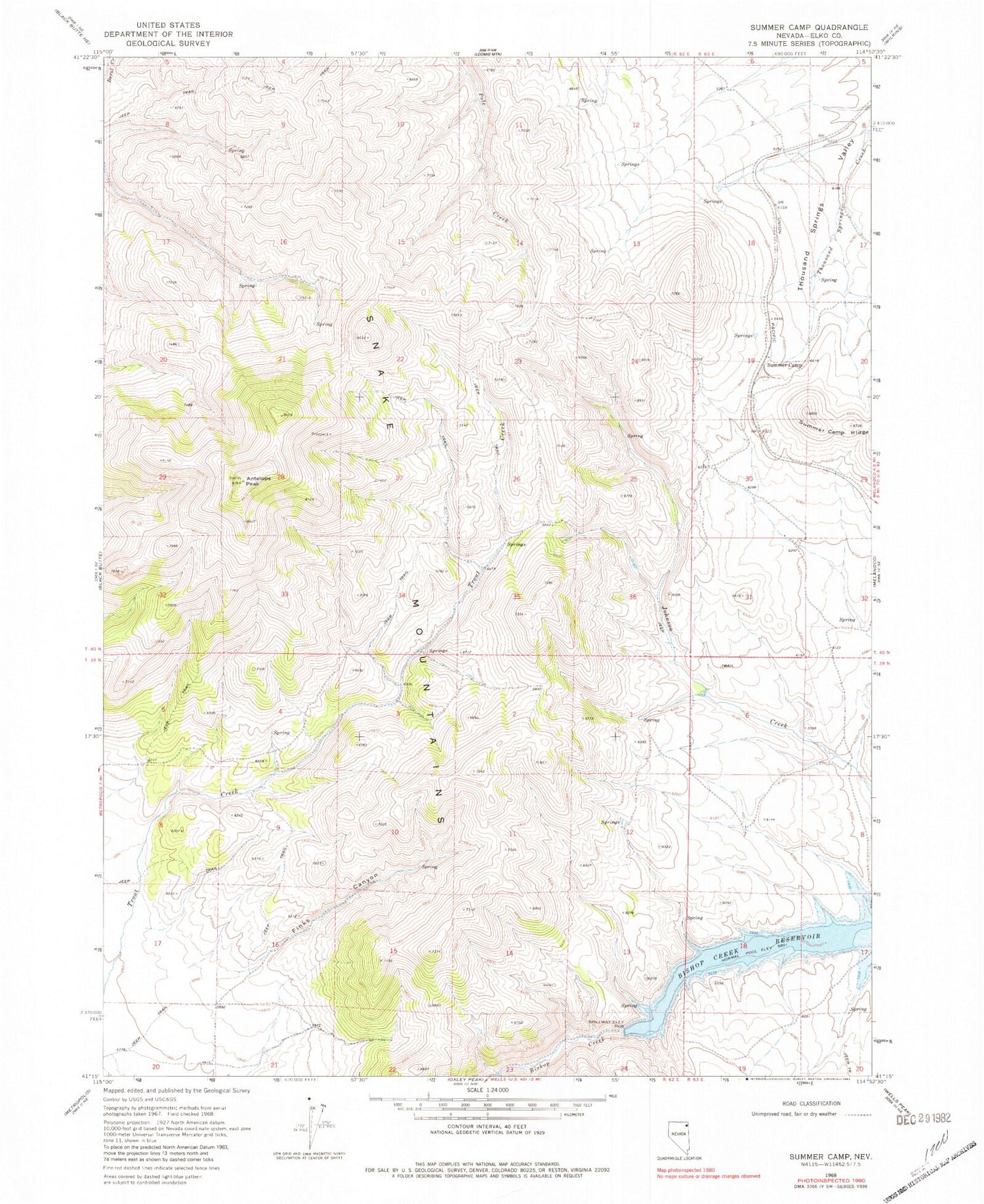 Classic USGS Summer Camp Nevada 7.5'x7.5' Topo Map Image