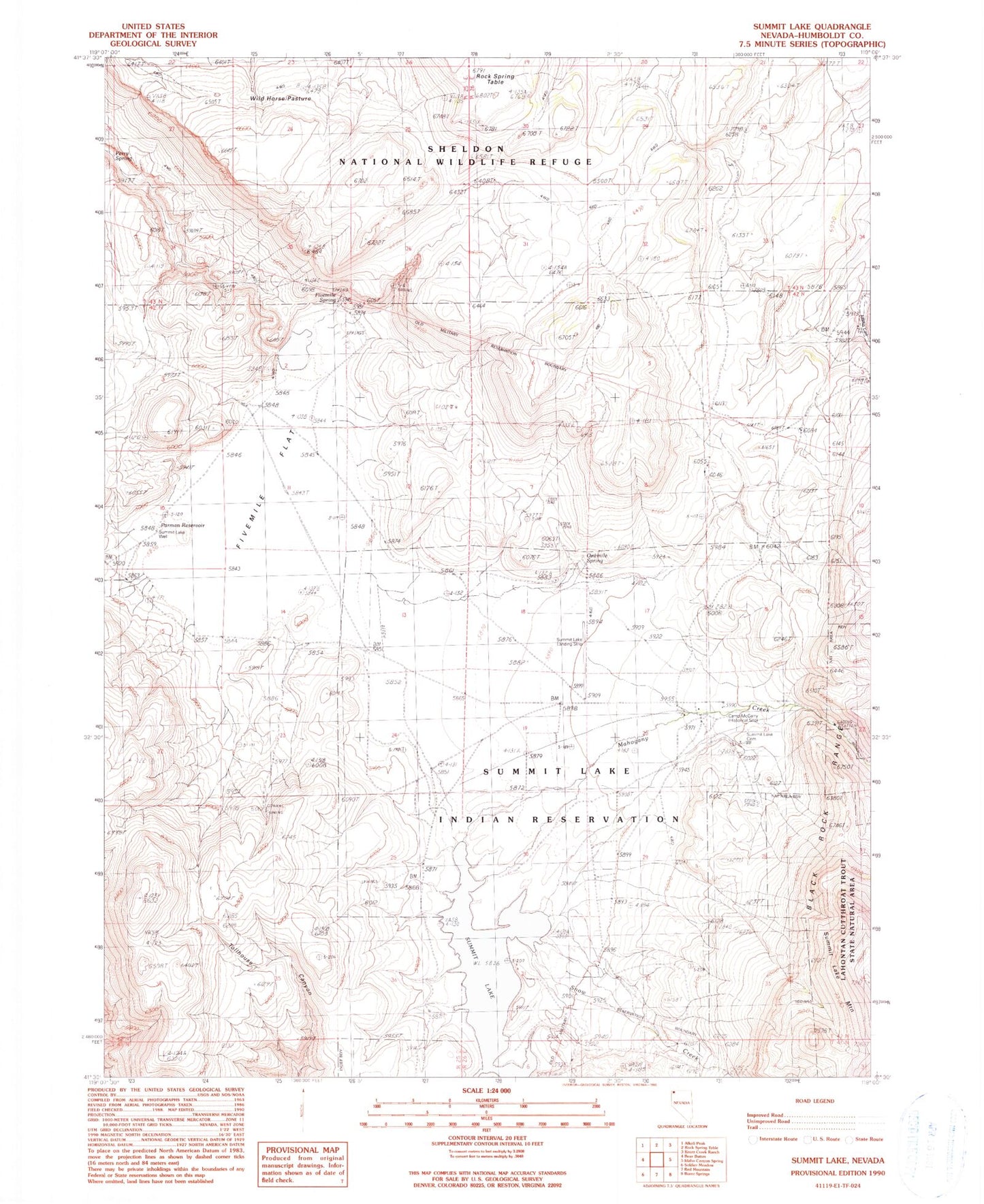 Classic USGS Summit Lake Nevada 7.5'x7.5' Topo Map Image
