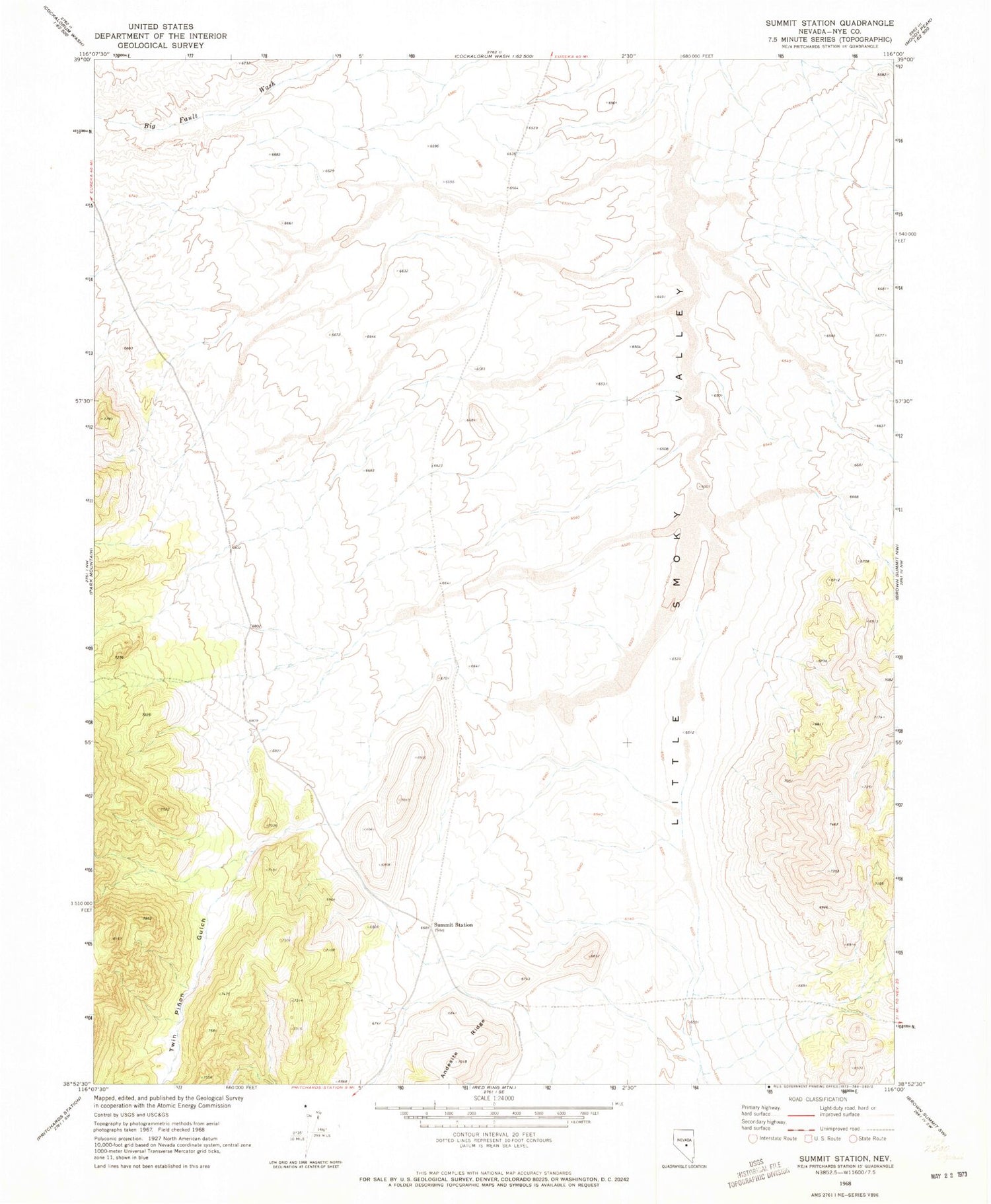 Classic USGS Summit Station Nevada 7.5'x7.5' Topo Map Image