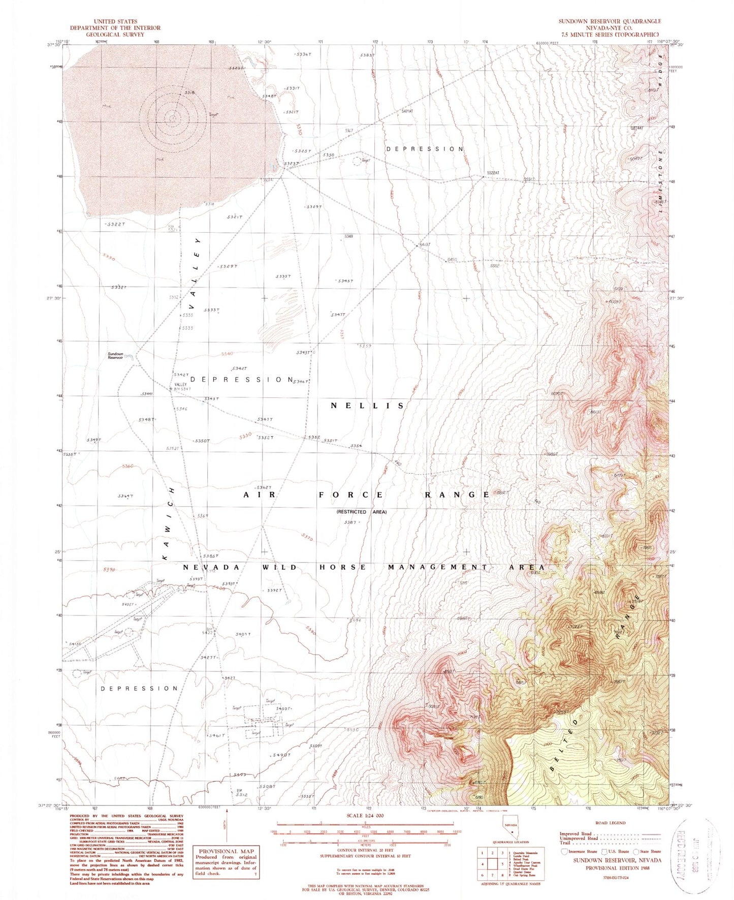 Classic USGS Sundown Reservoir Nevada 7.5'x7.5' Topo Map Image
