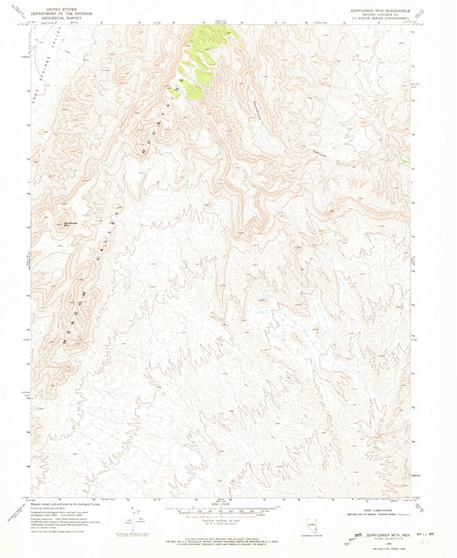 Classic USGS Sunflower Mountain Nevada 7.5'x7.5' Topo Map Image