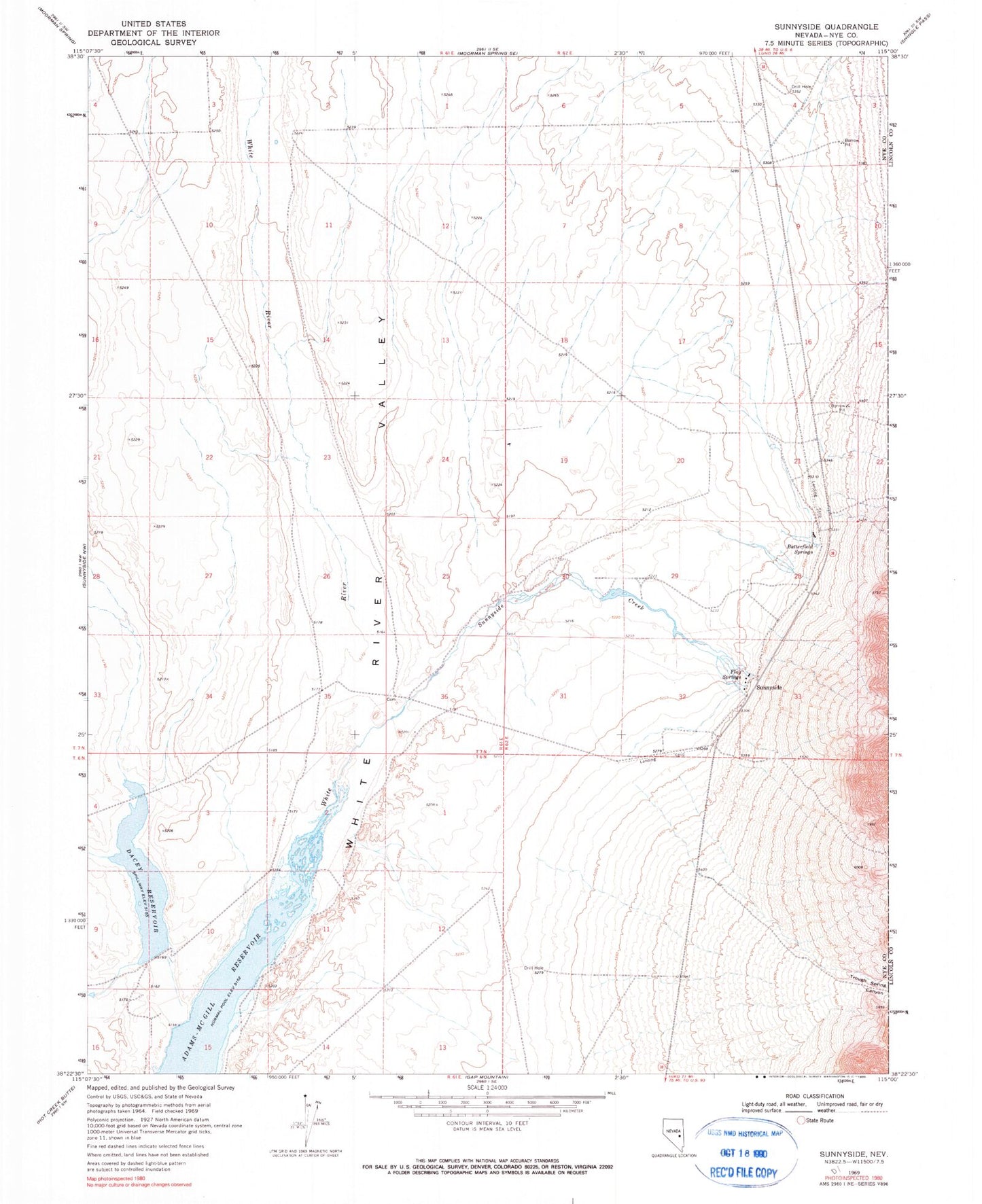 Classic USGS Sunnyside Nevada 7.5'x7.5' Topo Map Image